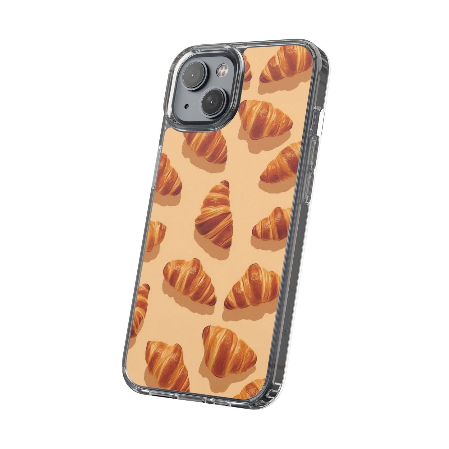 Croissant Pattern Clear Phone Case — Bakery-themed Transparent iPhone Cover