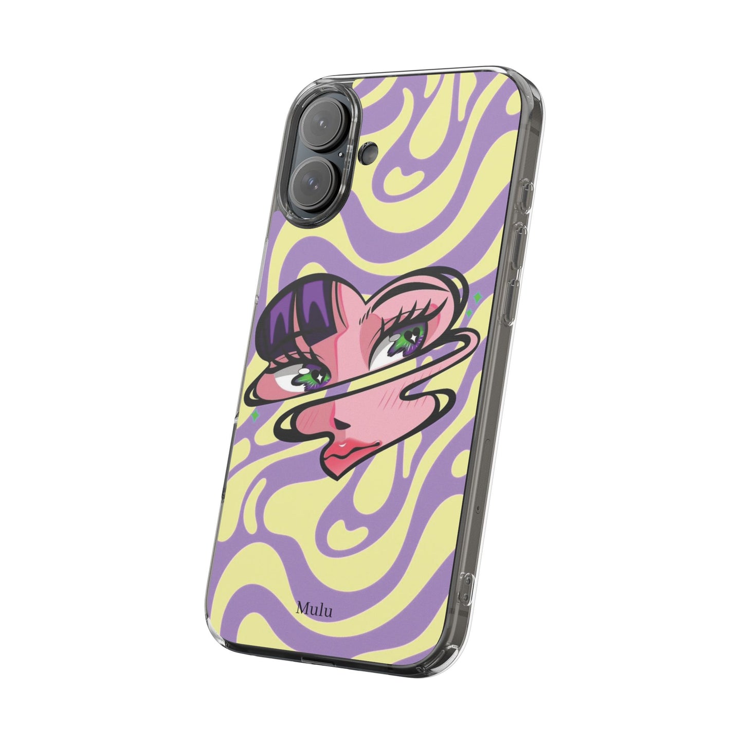 Clear Impact-Resistant Case — Retro Psychedelic Heart Face Design