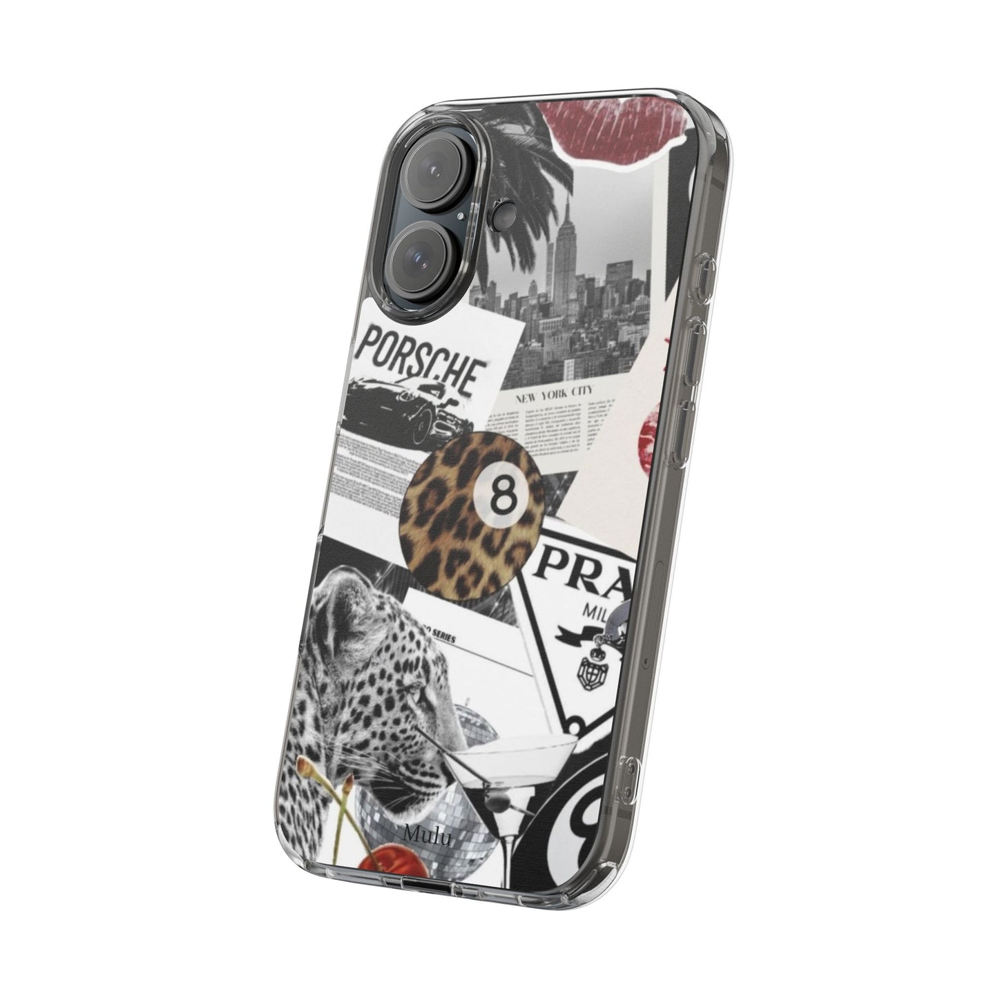 Clear Impact-Resistant Phone Case — Collage Luxury Leopard & Vintage Car Design