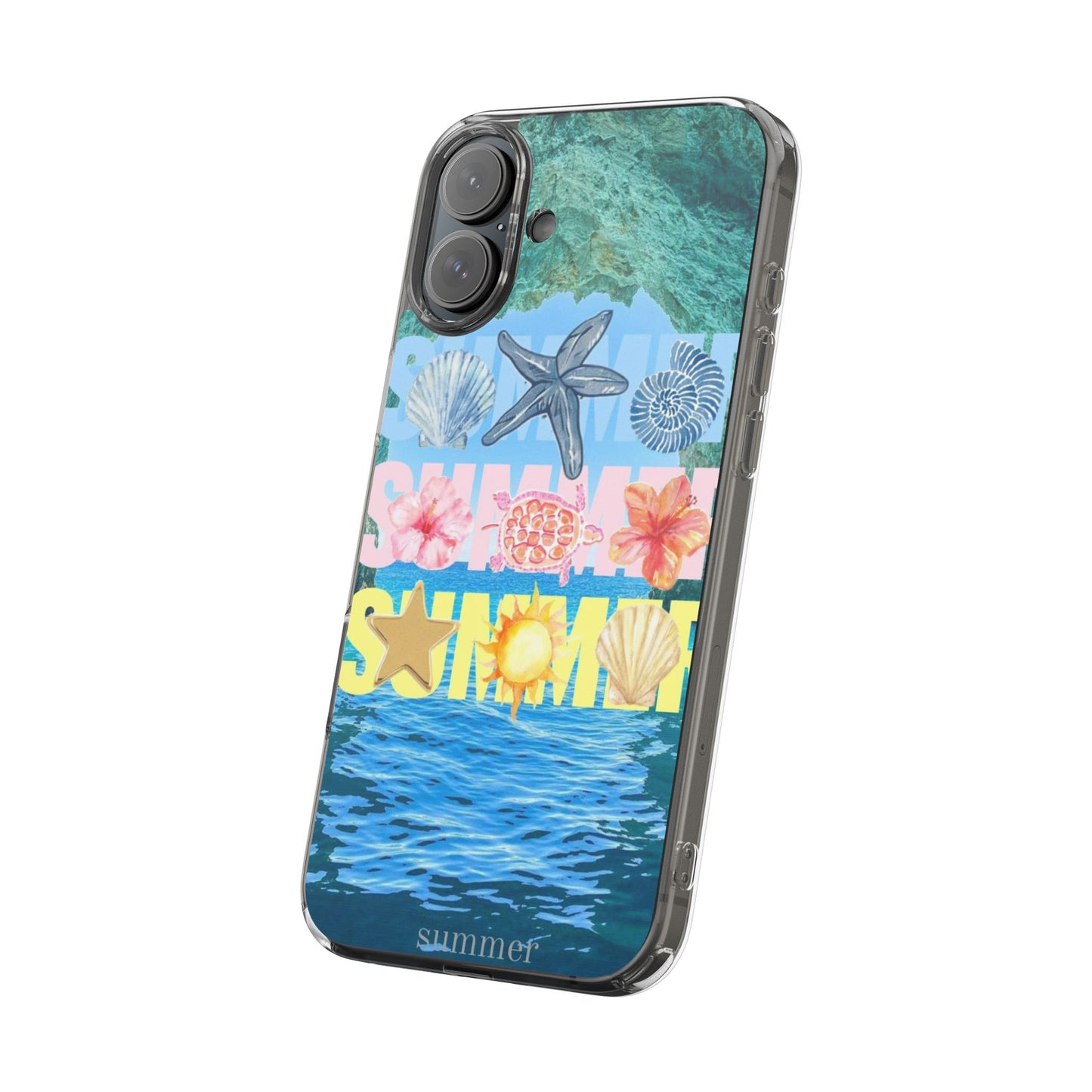 Clear Summer Beach Phone Case — Impact‑Resistant Tropical Design