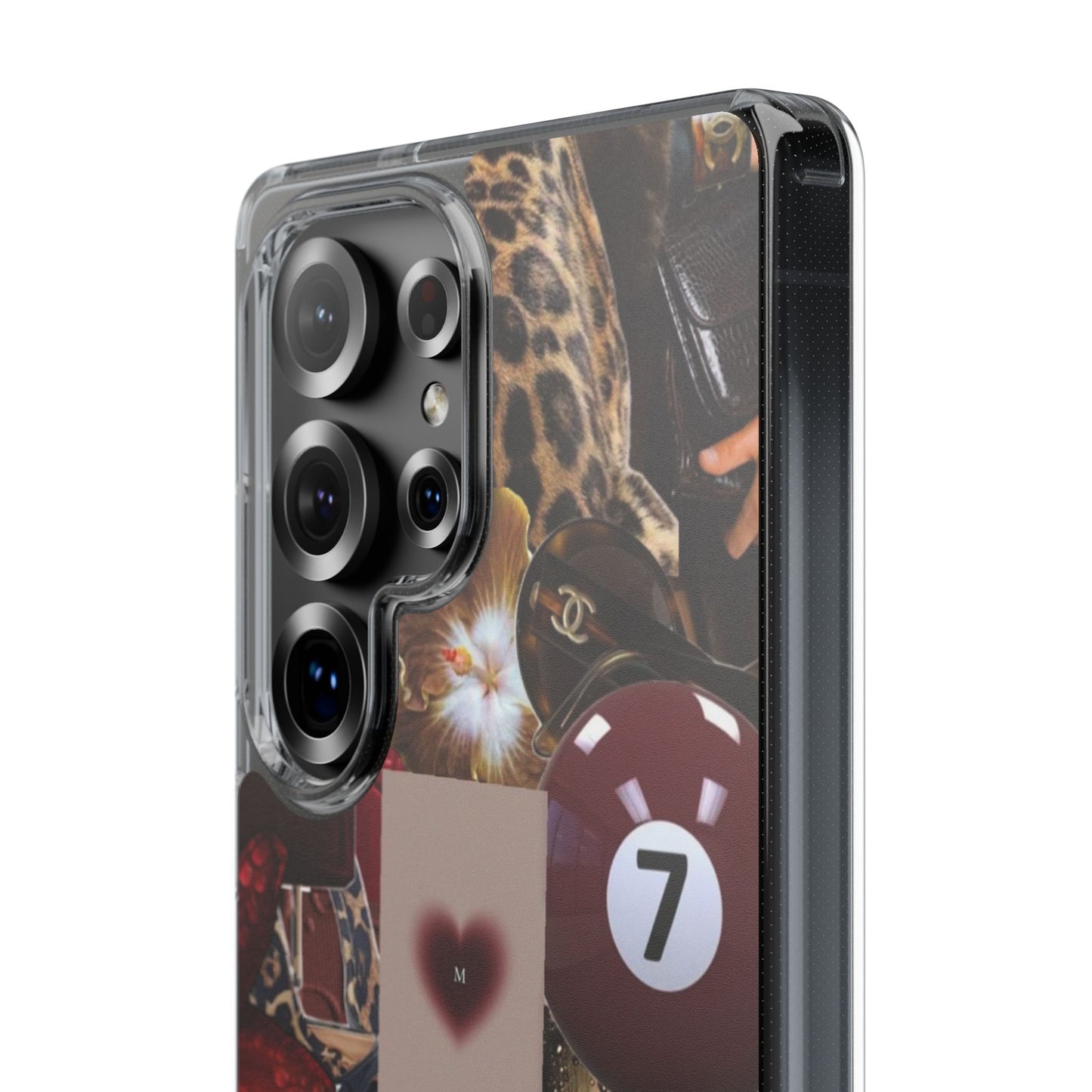 Clear Impact-Resistant Phone Case — Retro Cherry Collage Design