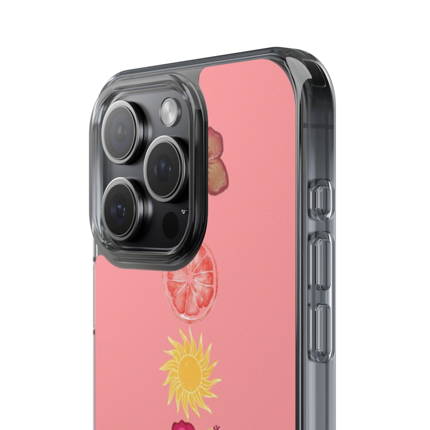 Clear Impact-Resistant Phone Case — Tropical Sun & Hibiscus Floral Design