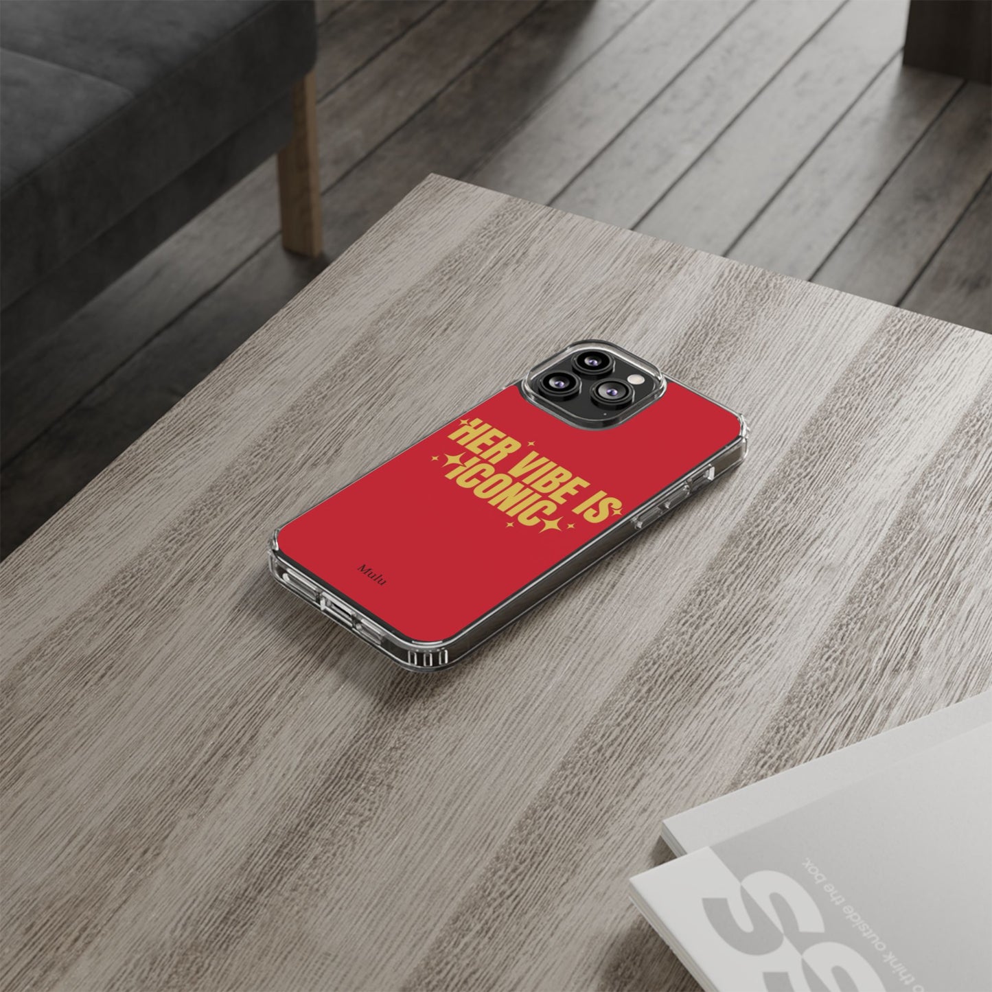 Clear Impact-Resistant Phone Case — "Her Vibe Is Iconic" Red Protective Cover