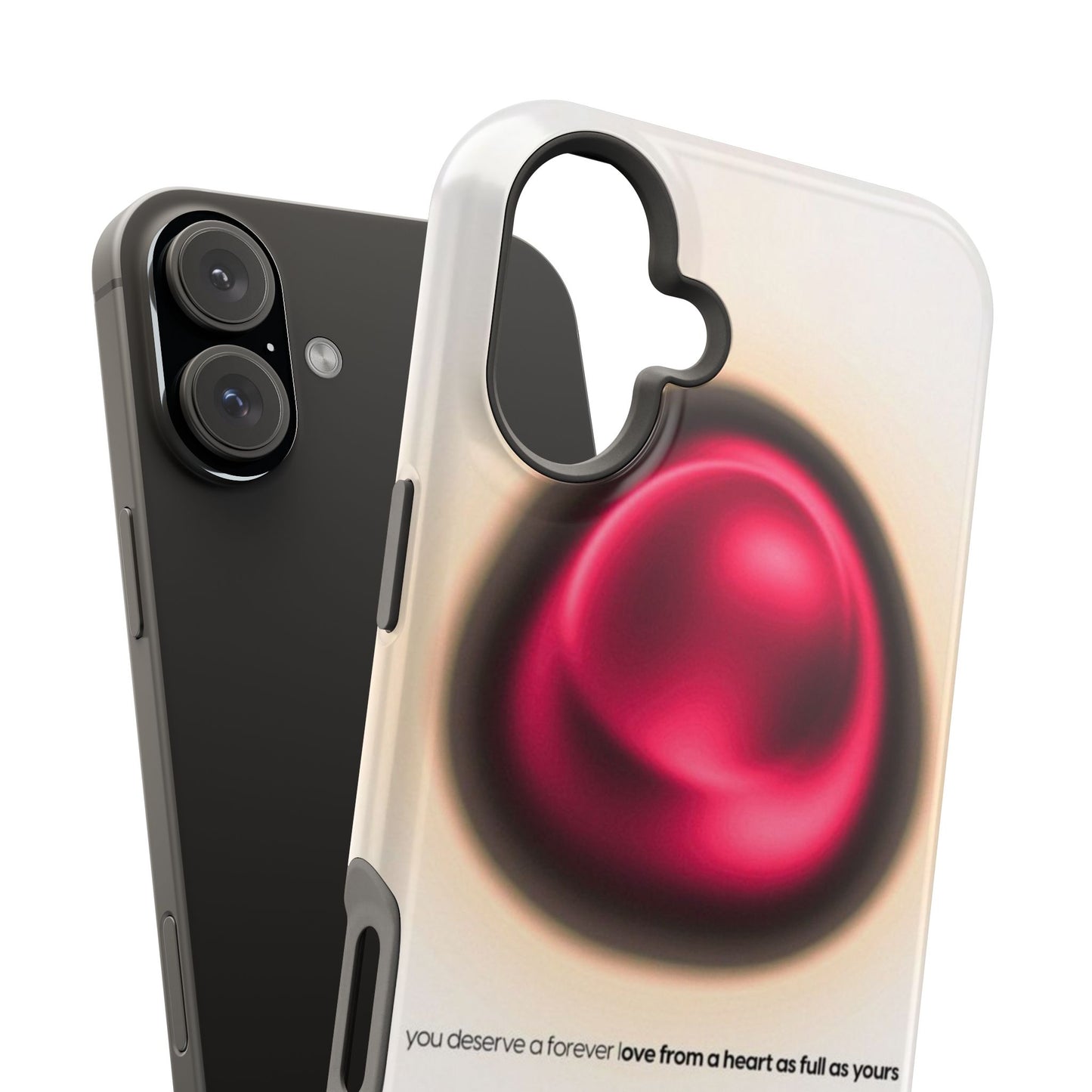 Protective Phone Case — Red Pearl Heart Design with 'You deserve a forever love' Text