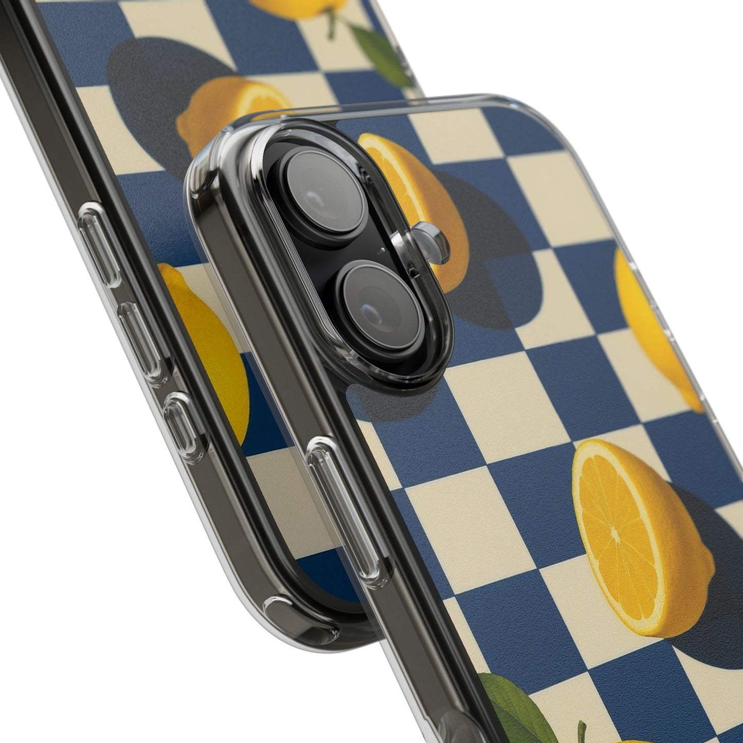 Clear Impact-Resistant Case — Retro Checkered Lemons Phone Case