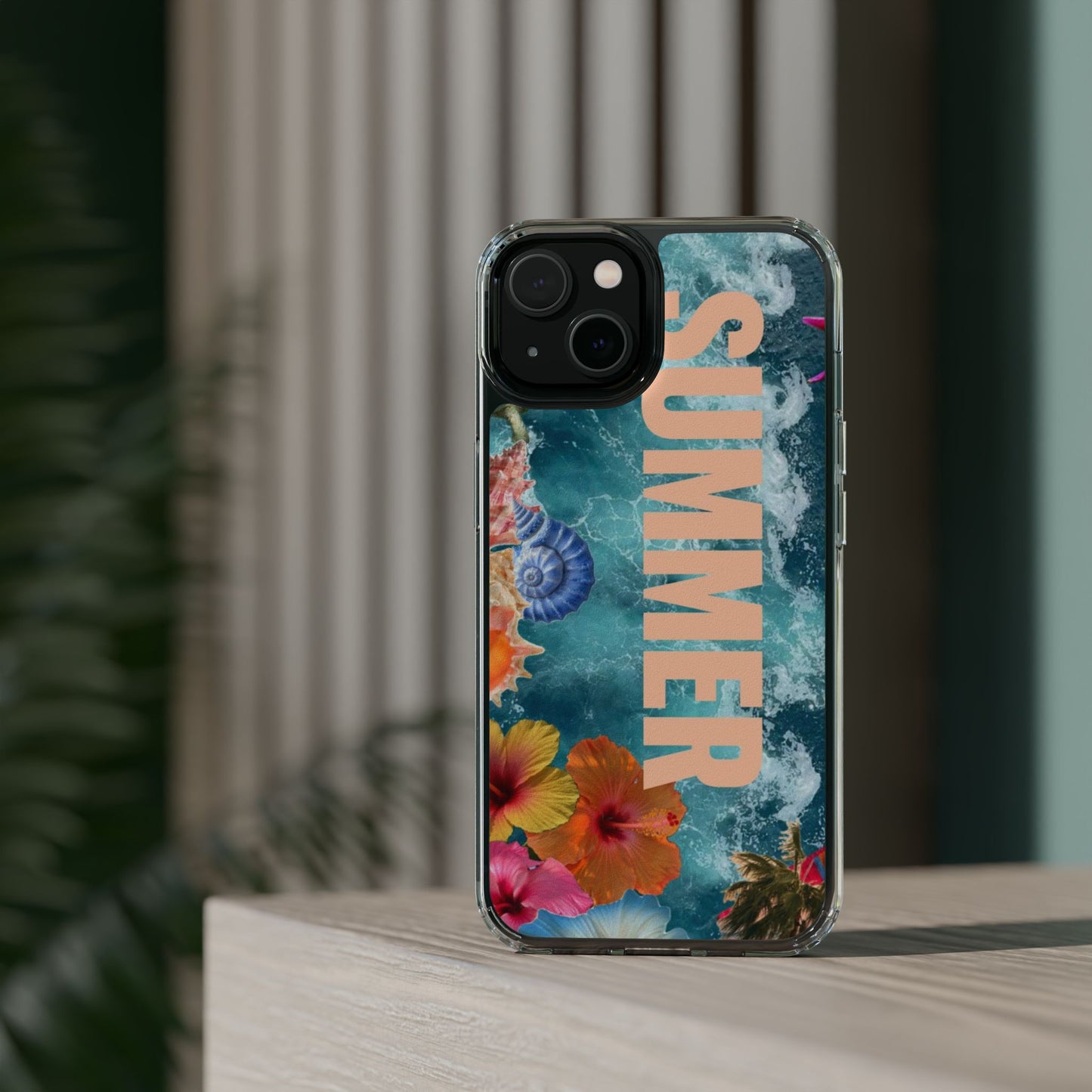 Summer Floral Clear Impact Phone Case — "SUMMER" Tropical Hibiscus Design