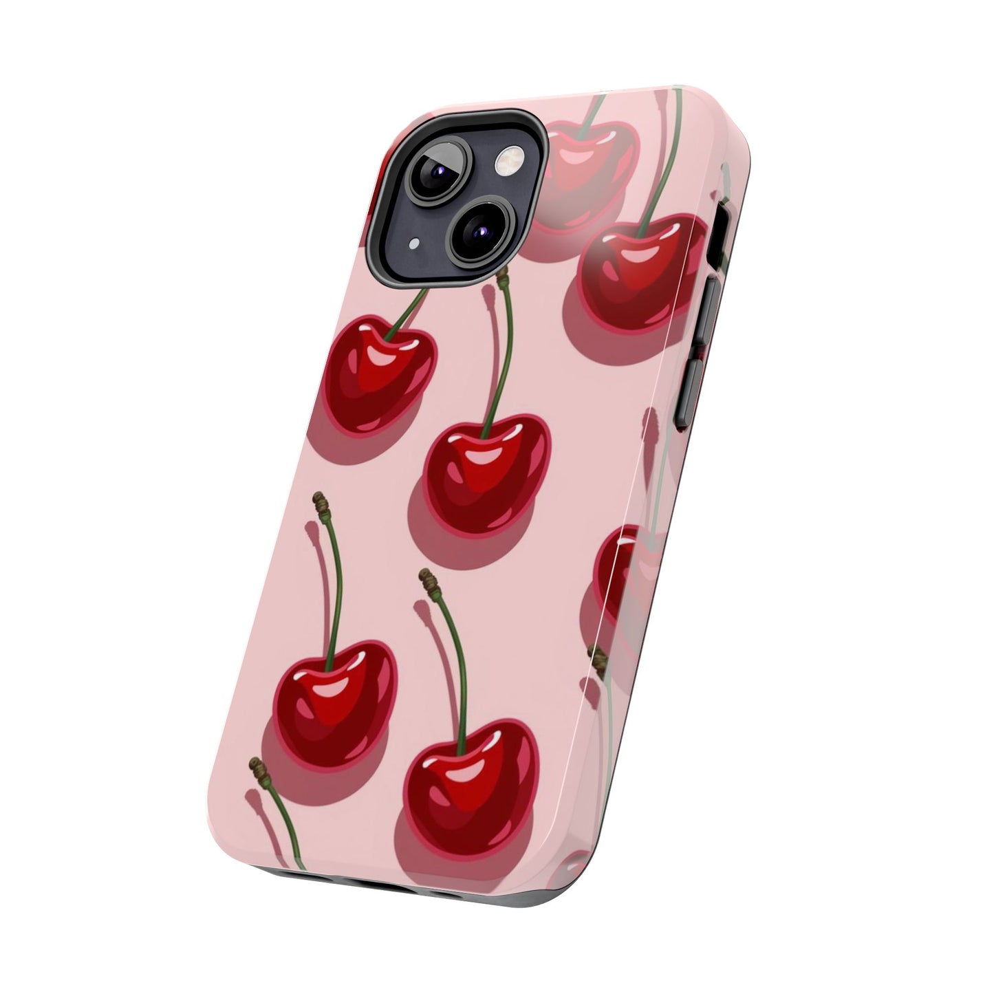 Cherry Pattern Tough Phone Case — Retro Pink Cherry Print Protective Phone Case