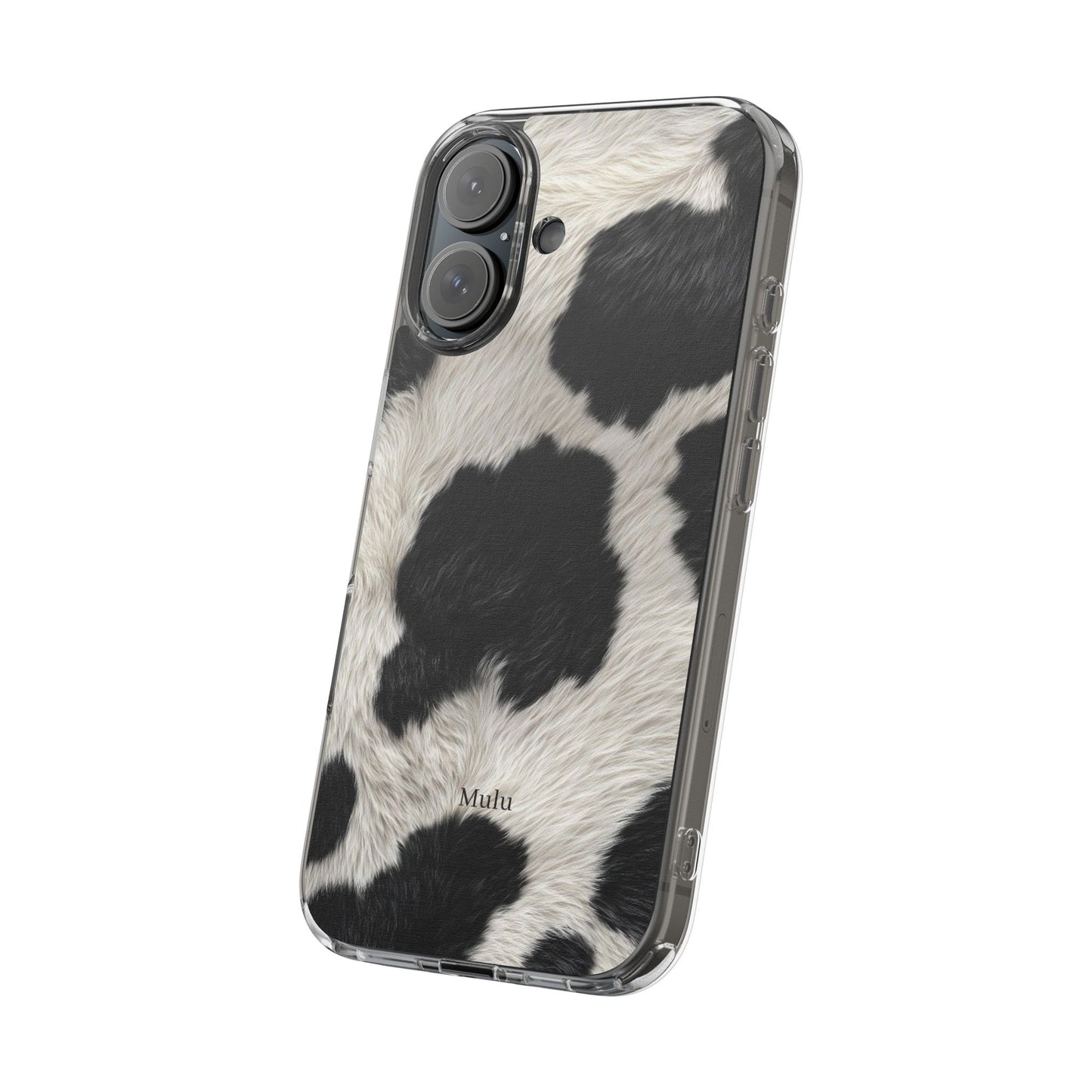 Cow Print Clear Impact Phone Case — Faux Fur Black & White Protection