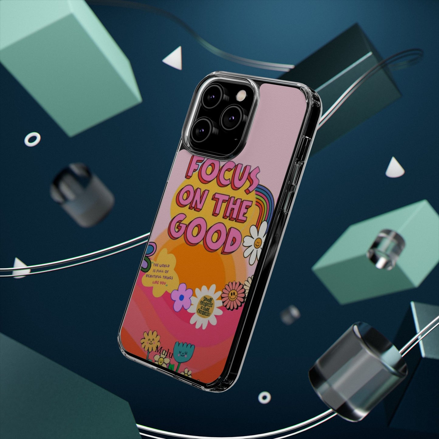 Clear Impact-Resistant Case — "Focus On The Good" Retro Floral Phone Cover