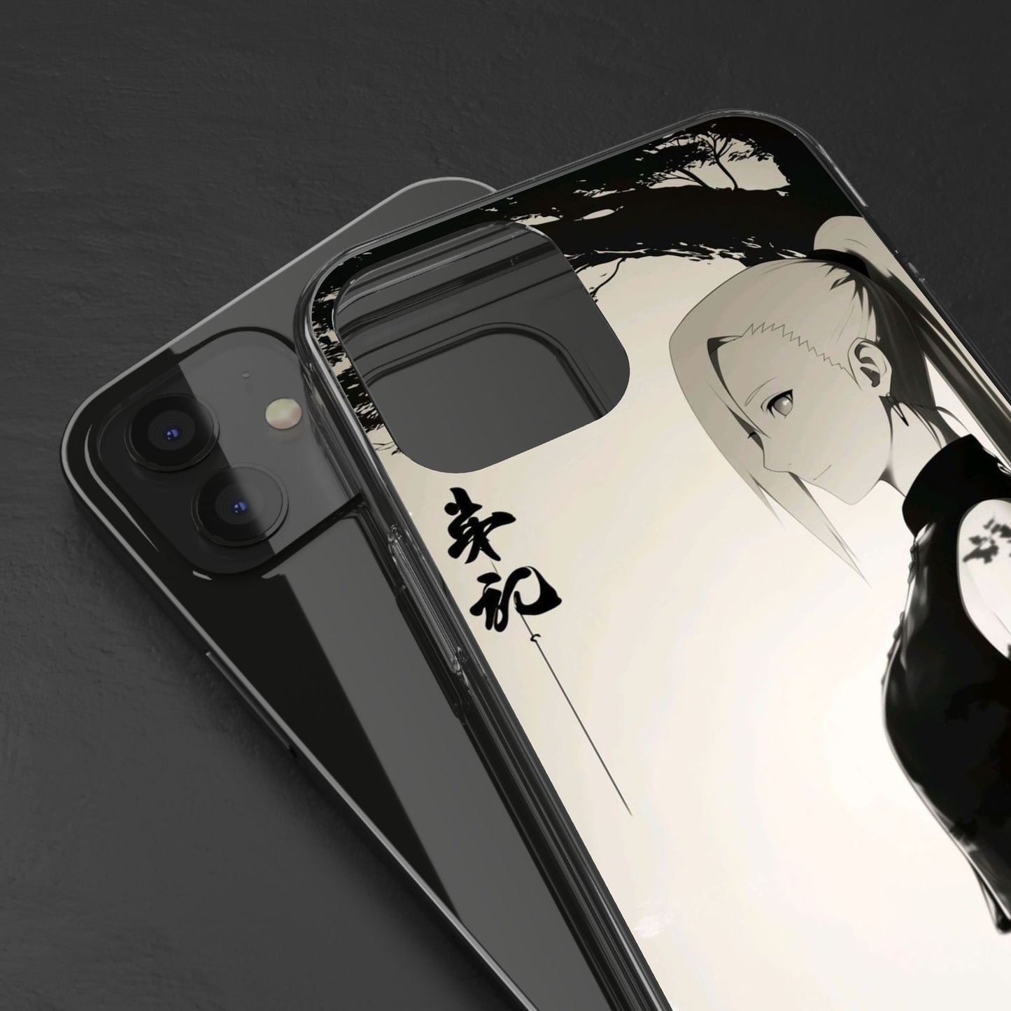 Anime Samurai Clear Phone Case — Monochrome Sumi-E Style