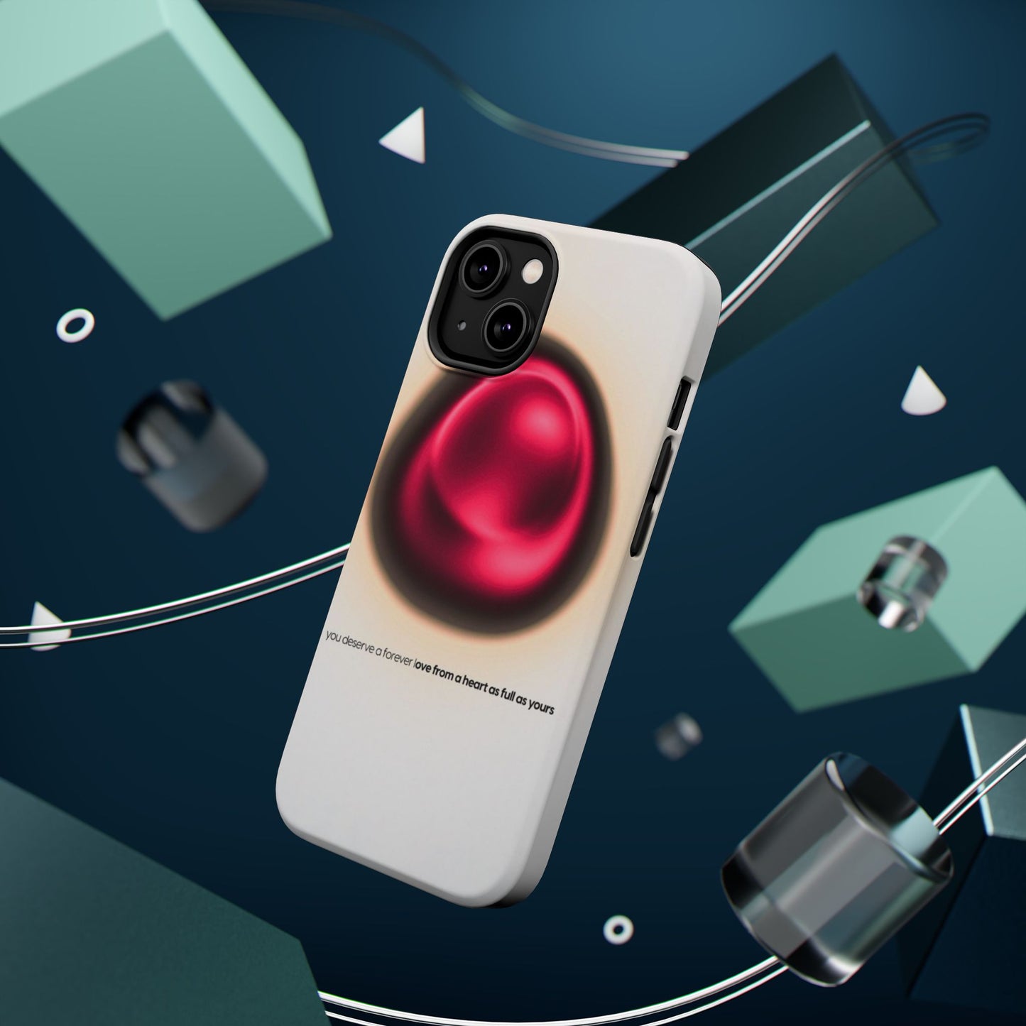 Protective Phone Case — Red Pearl Heart Design with 'You deserve a forever love' Text