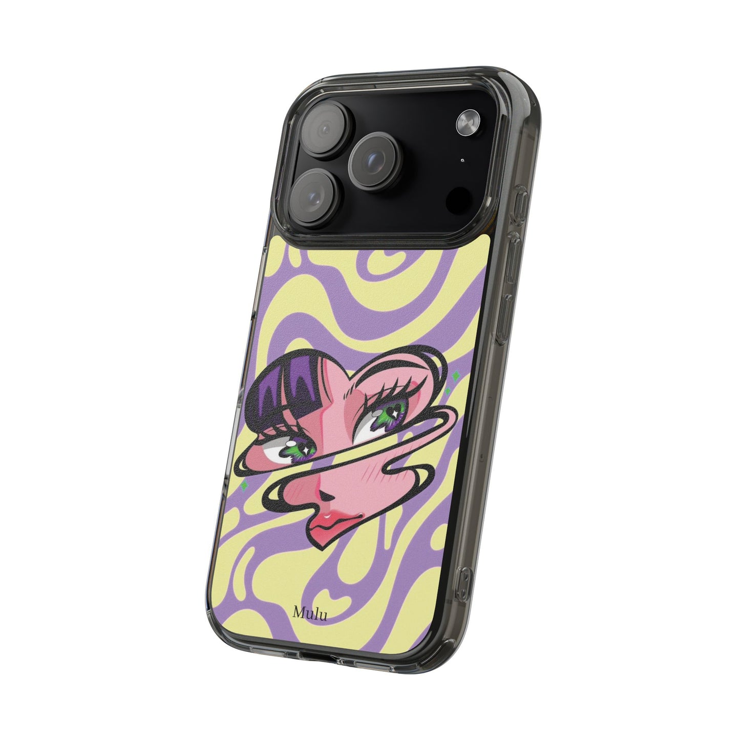 Clear Impact-Resistant Case — Retro Psychedelic Heart Face Design