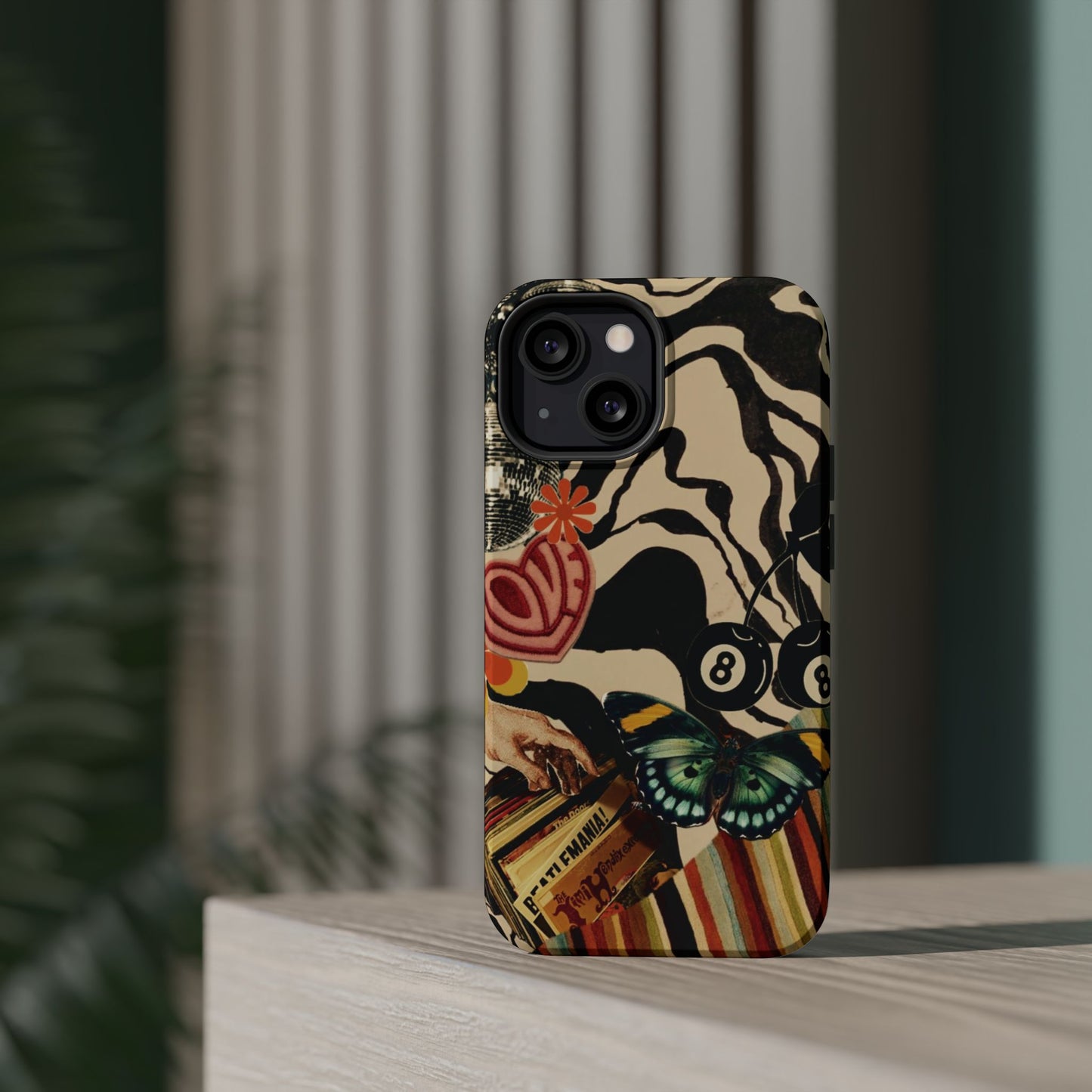 Phone Case — Retro Collage Magnetic Impact-Resistant Case with Butterfly & Zebra Print