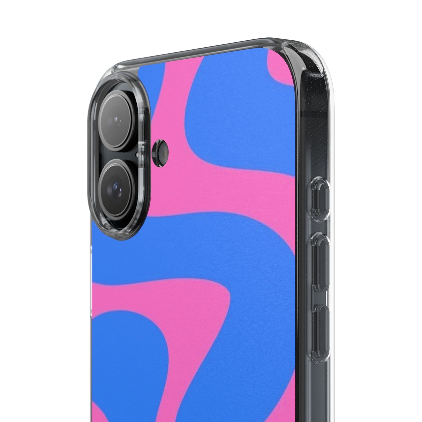 Clear Impact-Resistant Phone Case — Retro Blue & Pink Abstract Swirl