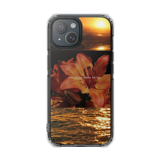 Clear Magnetic Phone Case — Sunset Lily Design ("anything waits for you")