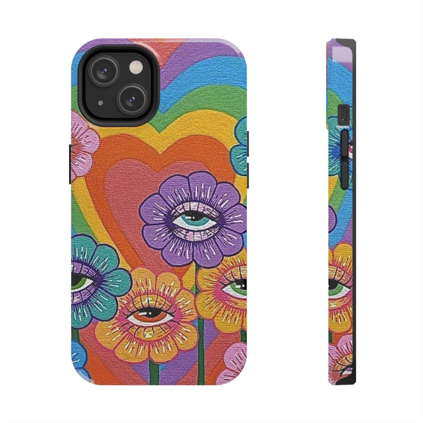 Psychedelic Eye Flower Tough Phone Case — Retro Rainbow Protective iPhone Cover