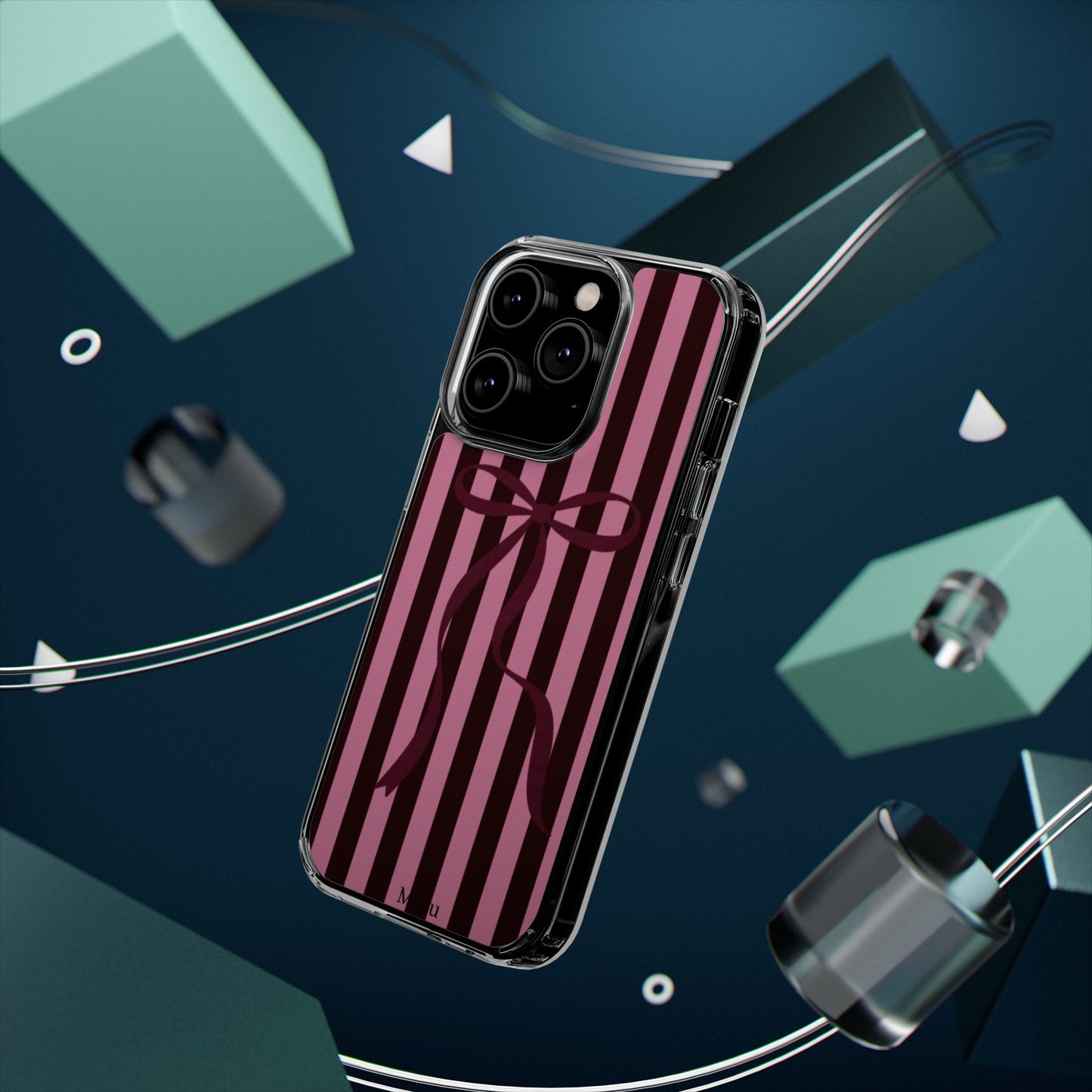 Pink Striped Ribbon Clear Impact-Resistant Phone Case