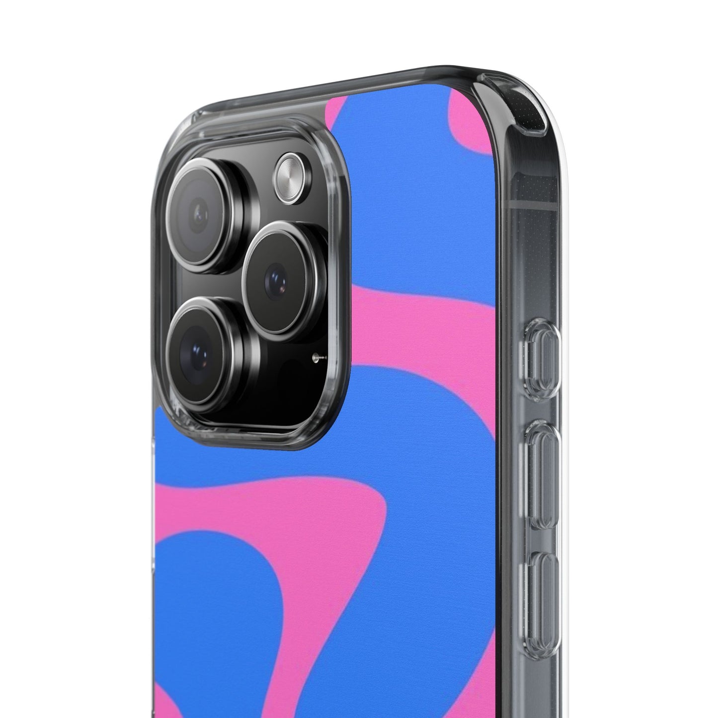 Clear Impact-Resistant Phone Case — Retro Blue & Pink Abstract Swirl