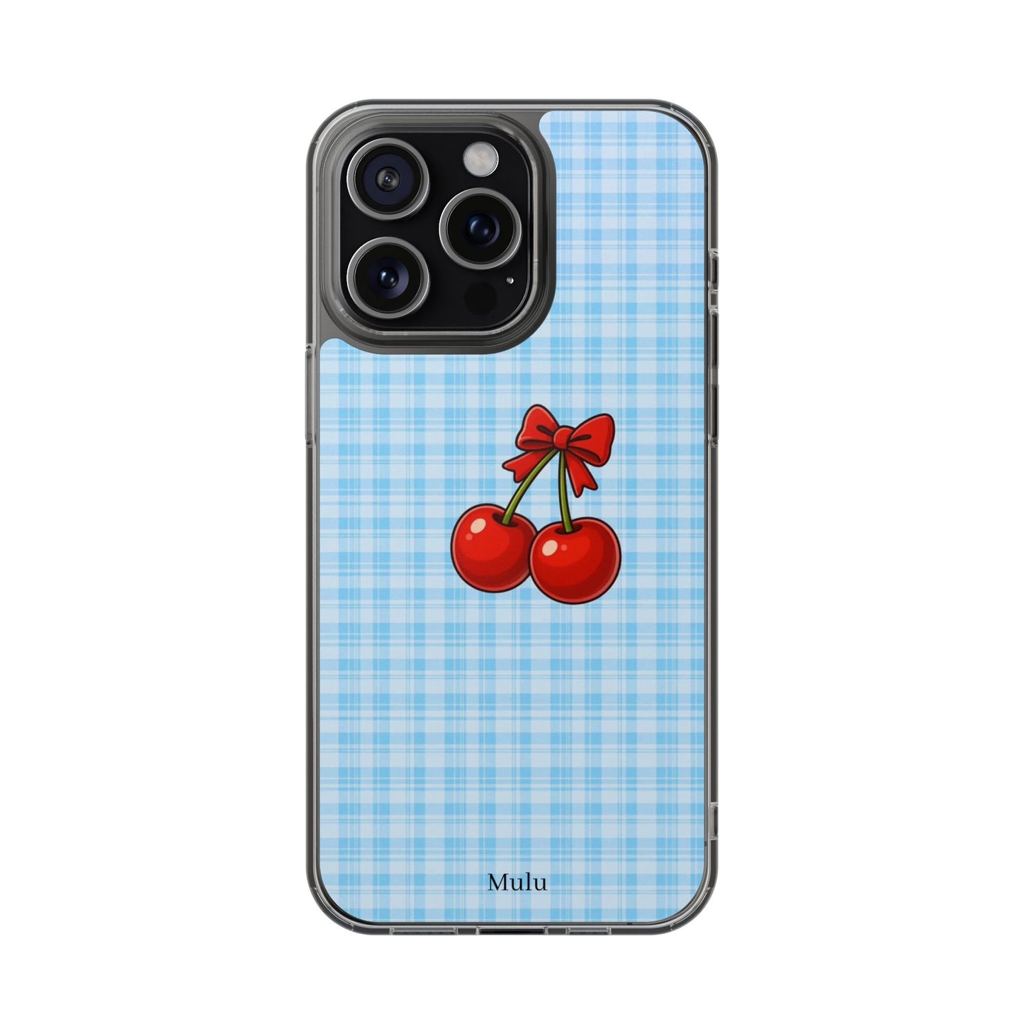 Clear Cherry Gingham Phone Case — Impact-Resistant Clear Case with Red Cherry Design