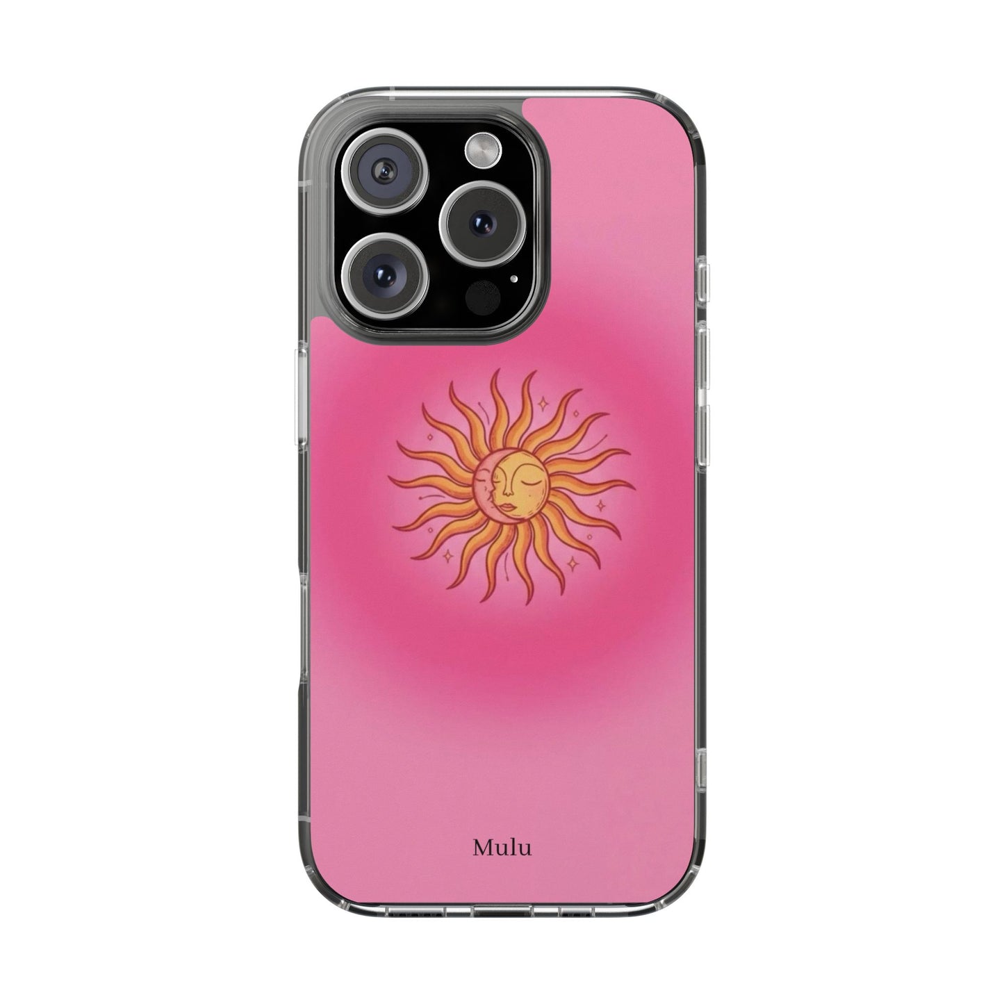 Pink Sun Phone Case — Radiant Sunburst Impact-Resistant Clear Case