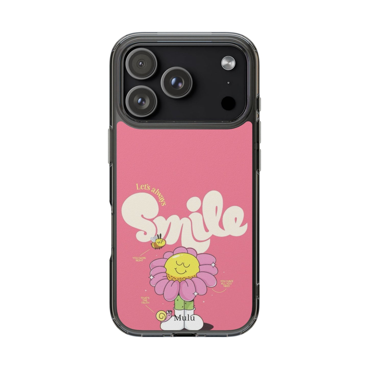 Clear Impact-Resistant Phone Case — Pink 'Smile' Flower Design