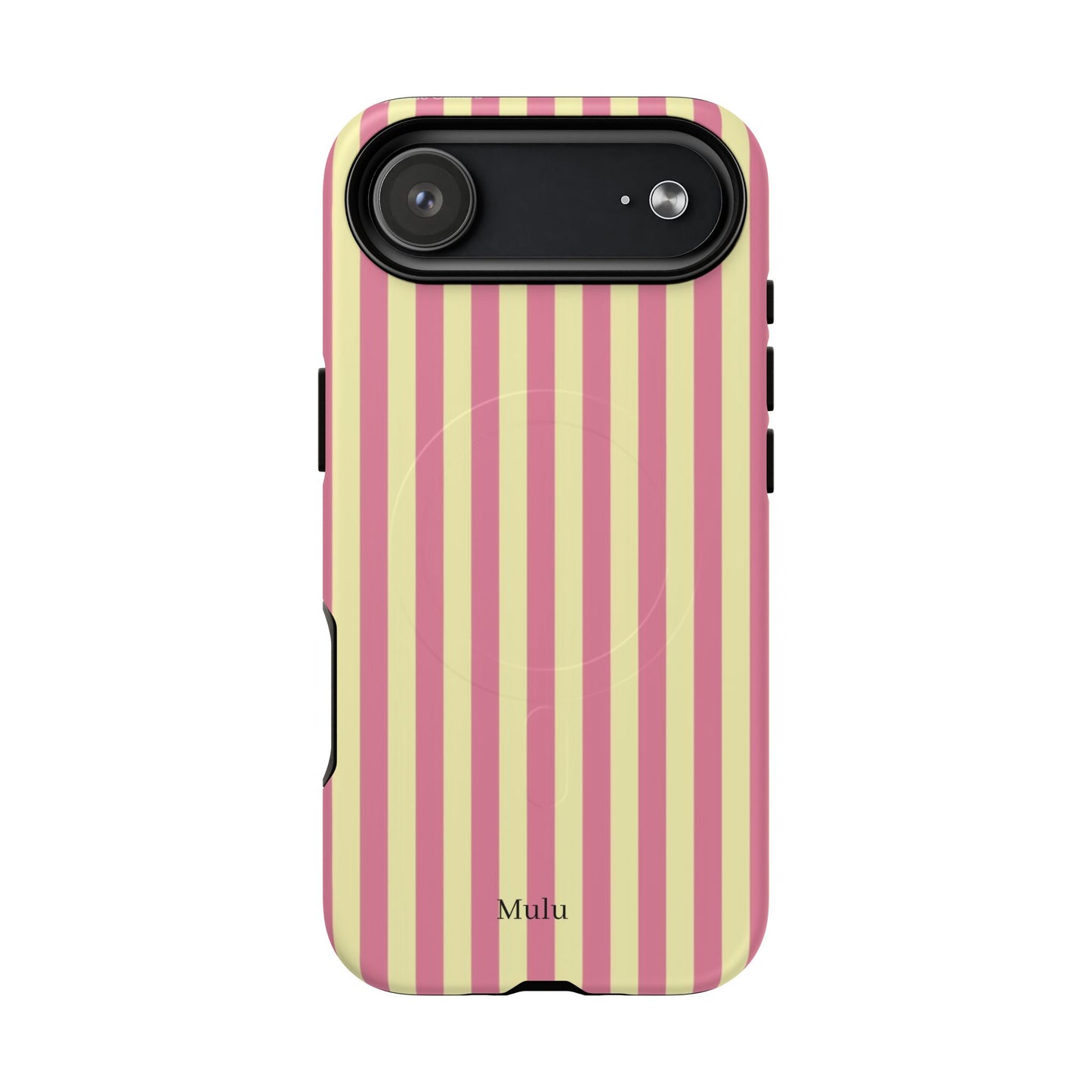 Striped Pink & Yellow Magnetic Tough Phone Case — Retro Pastel Protection