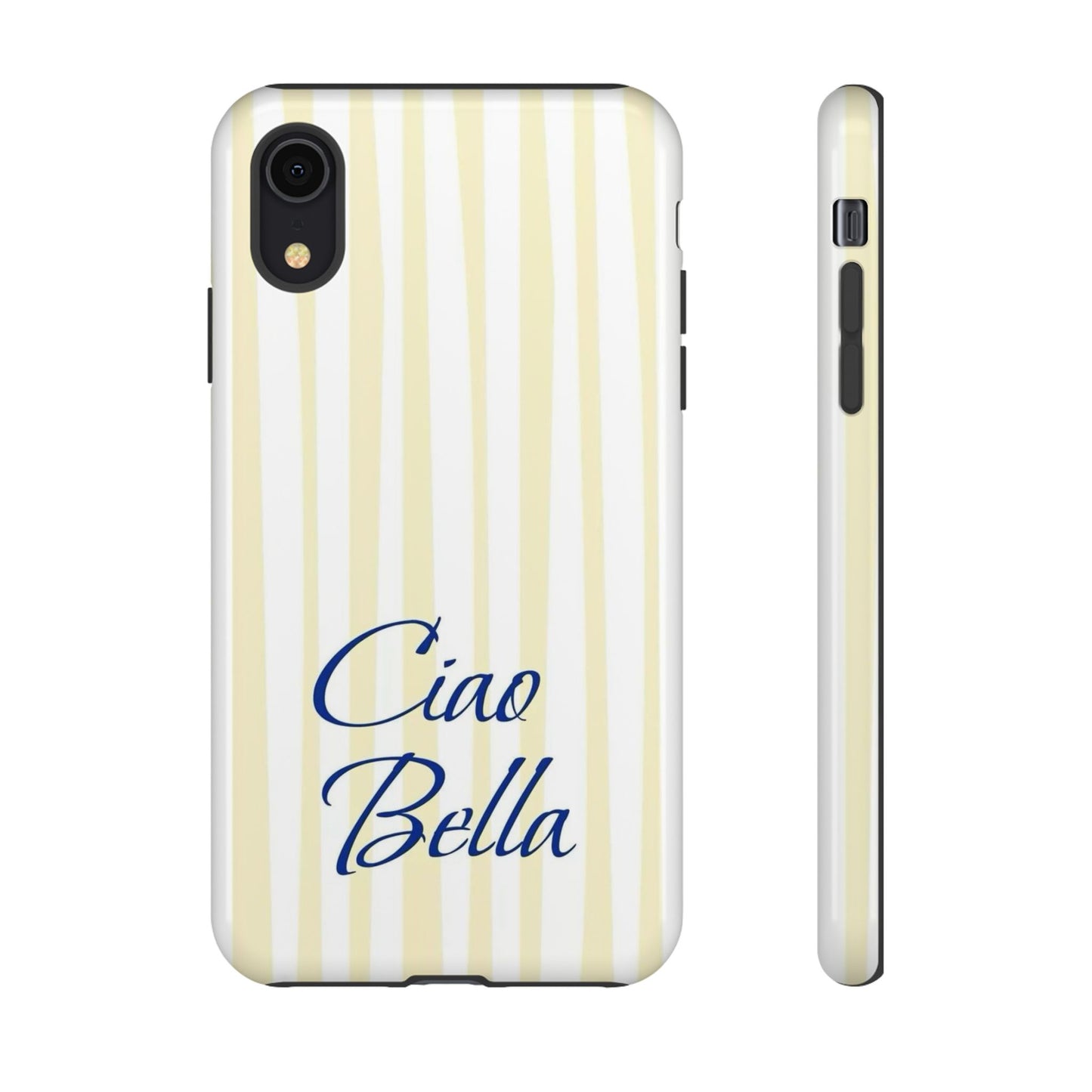 Ciao Bella Phone Case – Striped Elegant Italian Script Protective Cover