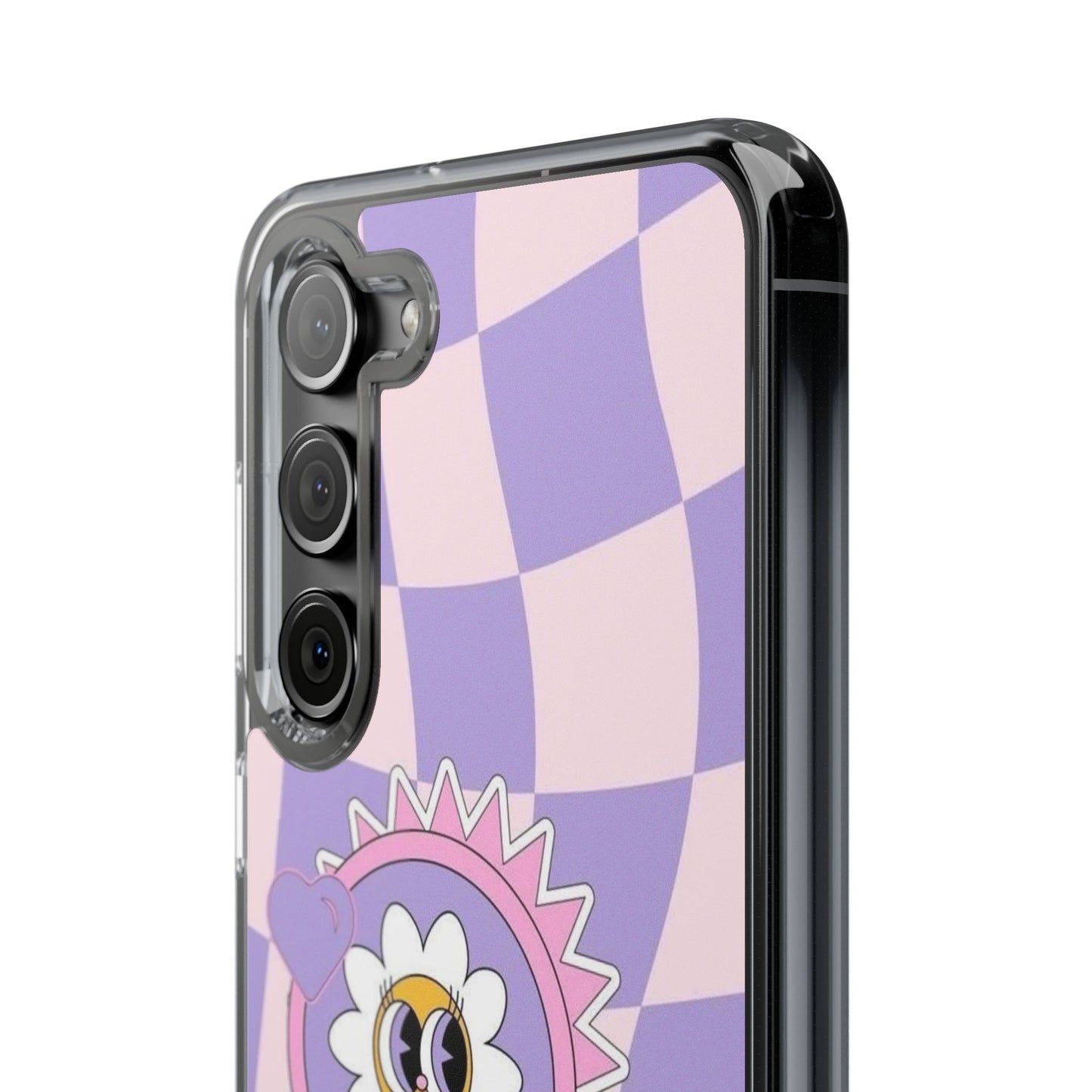 Clear Impact-Resistant Case — Cute Purple Checkerboard Dino with 'Mulu'