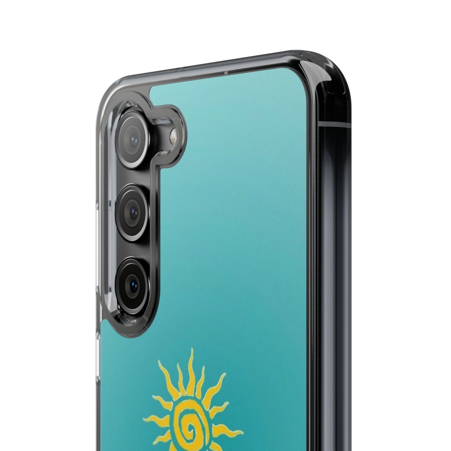 Clear Impact-Resistant Phone Case — Yellow Sun on Teal Gradient