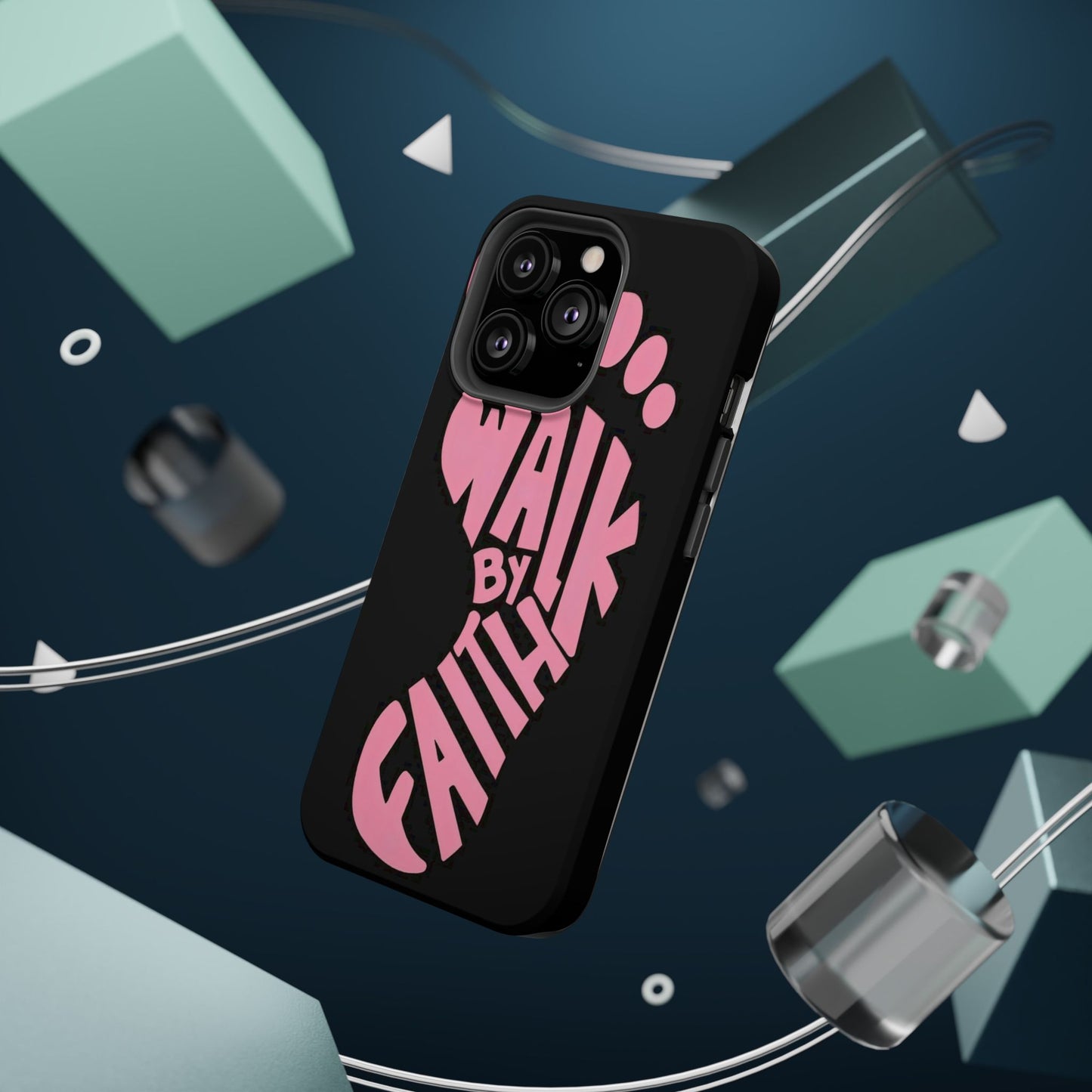 Phone Case — "Walk By Faith" Pink Footprint Magnetic Impact-Resistant Case