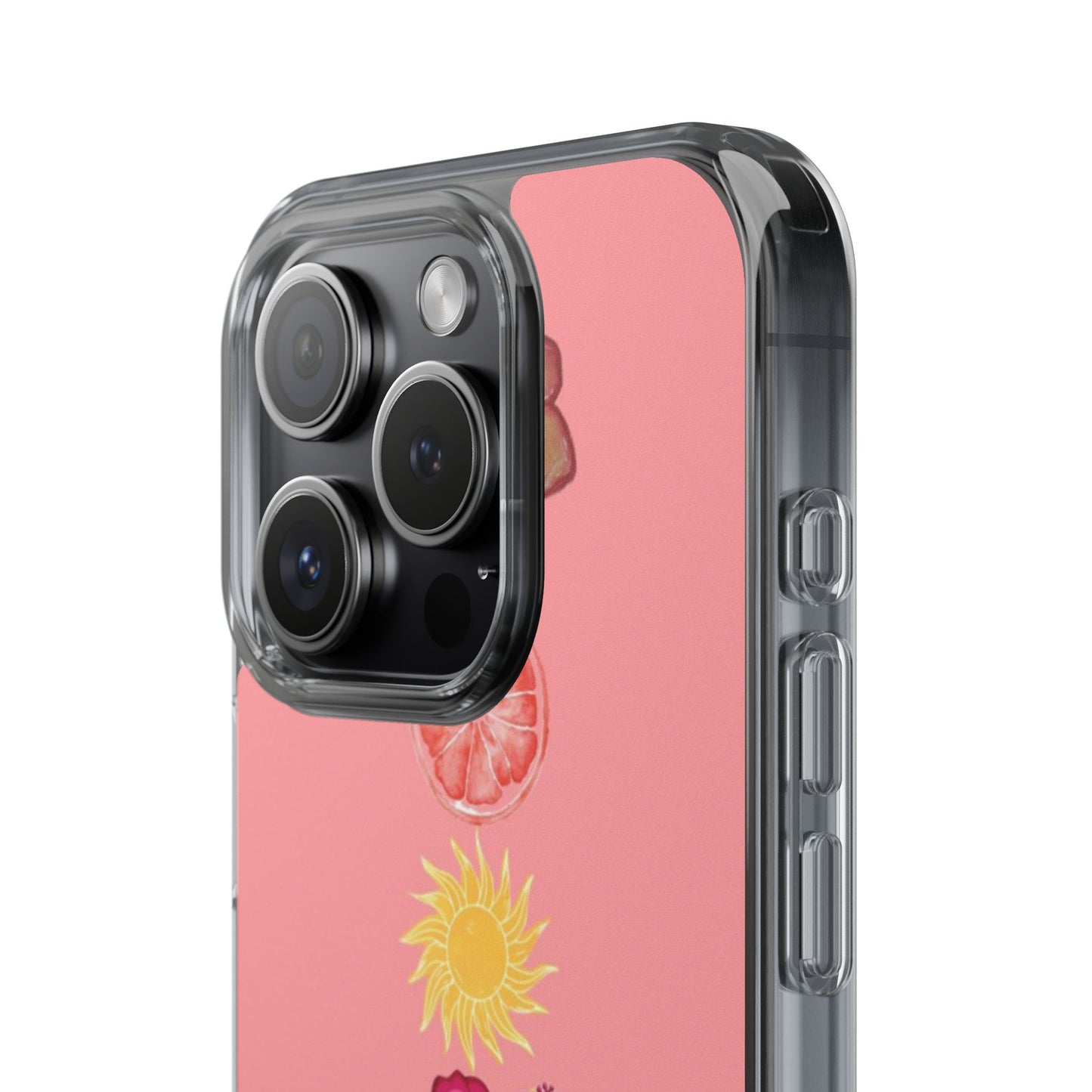 Clear Impact-Resistant Phone Case — Tropical Sun & Hibiscus Floral Design