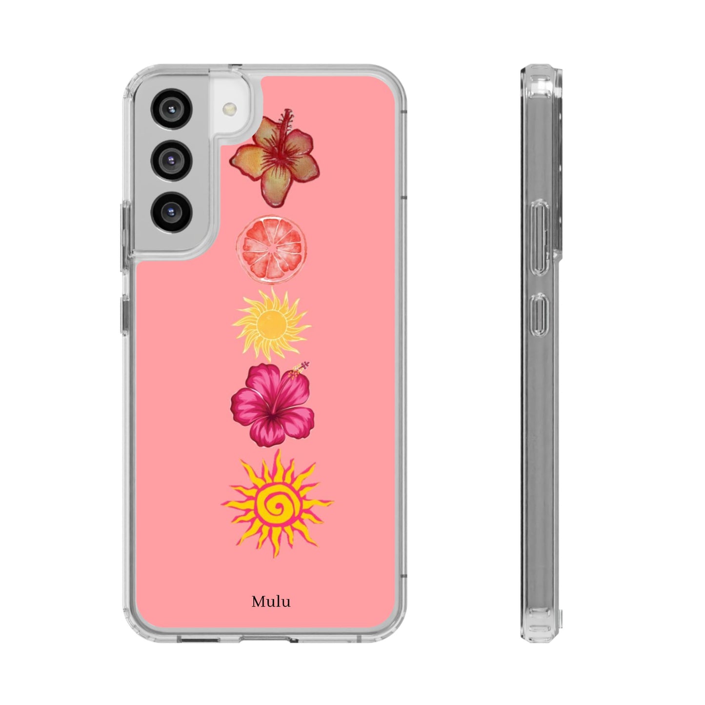 Clear Impact-Resistant Phone Case — Tropical Sun & Hibiscus Floral Design