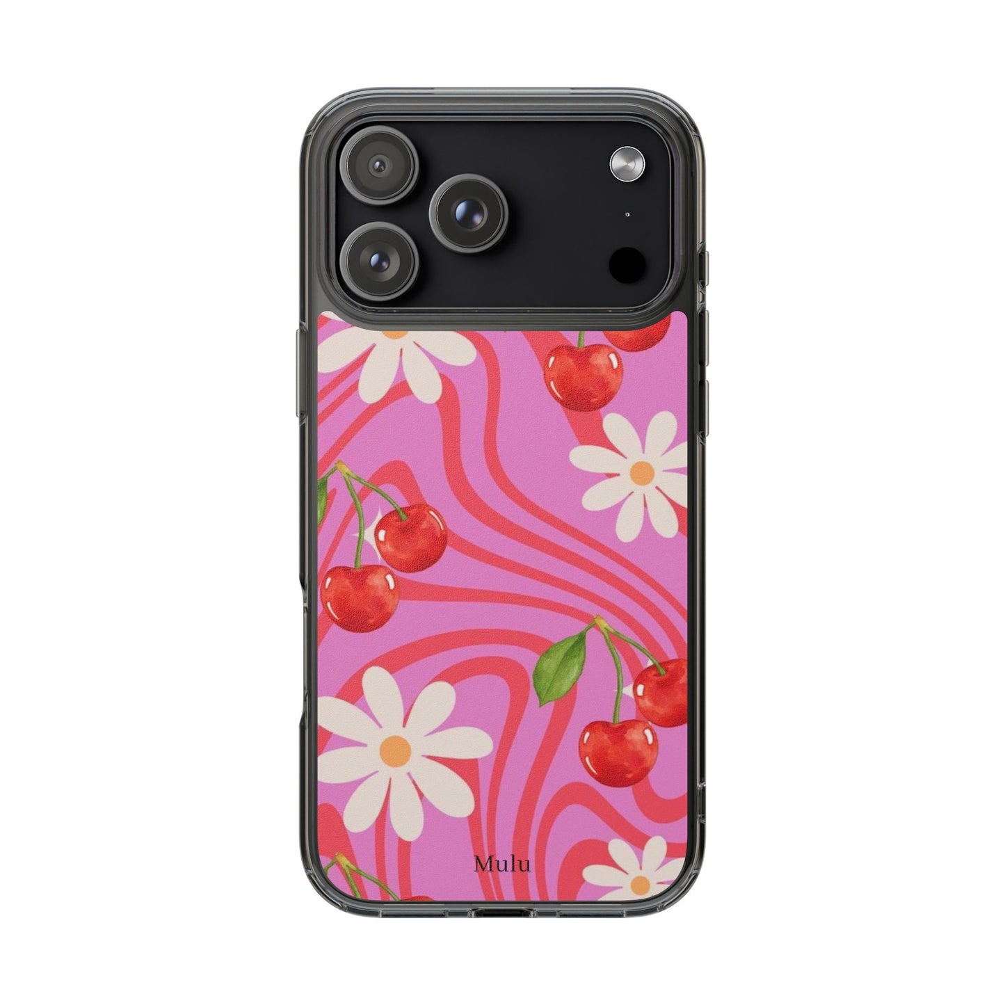 Clear Impact Phone Case — Retro Cherry & Daisy Floral Design