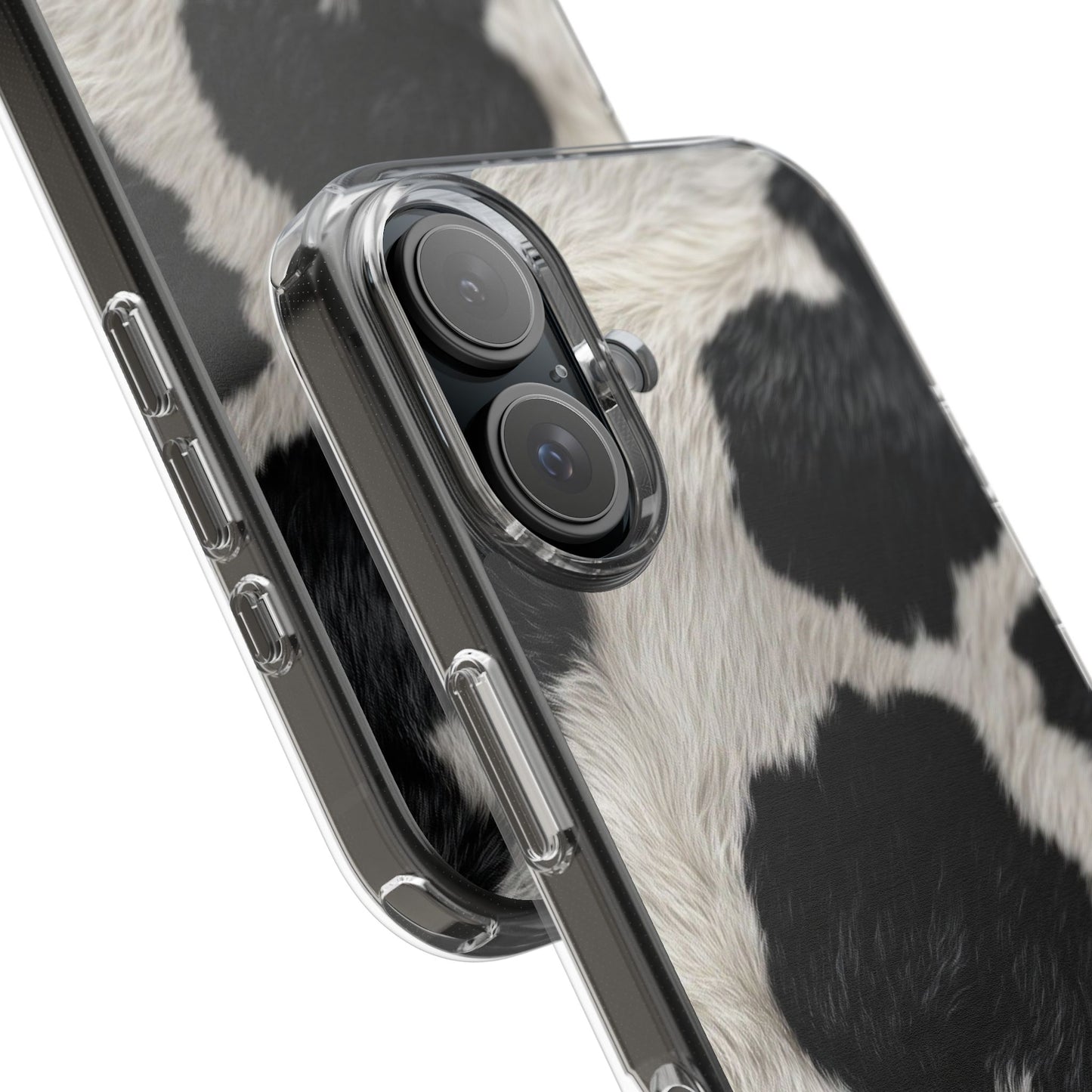 Cow Print Clear Impact Phone Case — Faux Fur Black & White Protection
