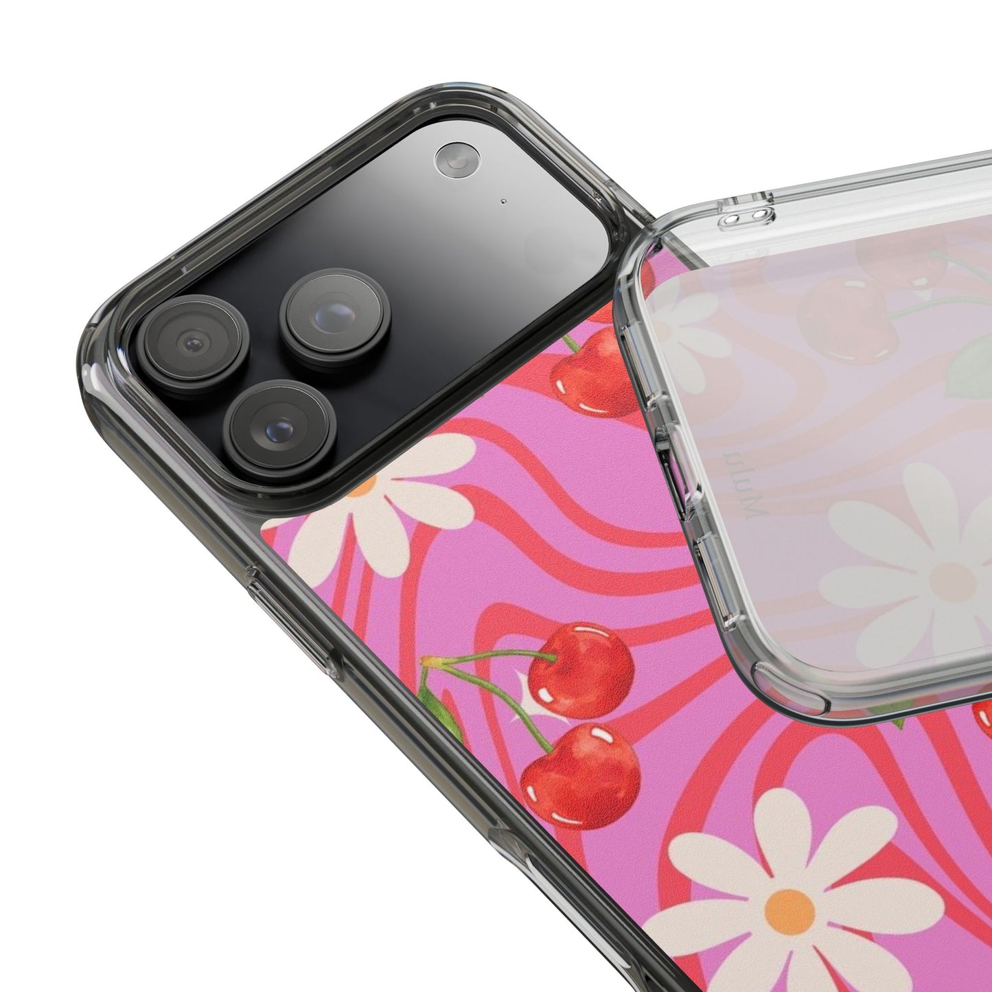 Clear Impact Phone Case — Retro Cherry & Daisy Floral Design