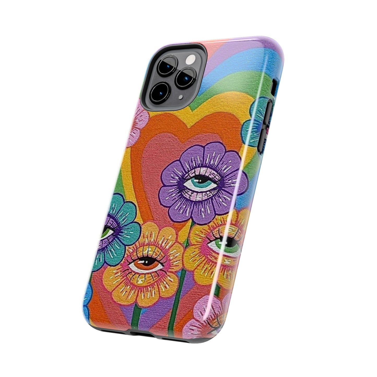 Psychedelic Eye Flower Tough Phone Case — Retro Rainbow Protective iPhone Cover