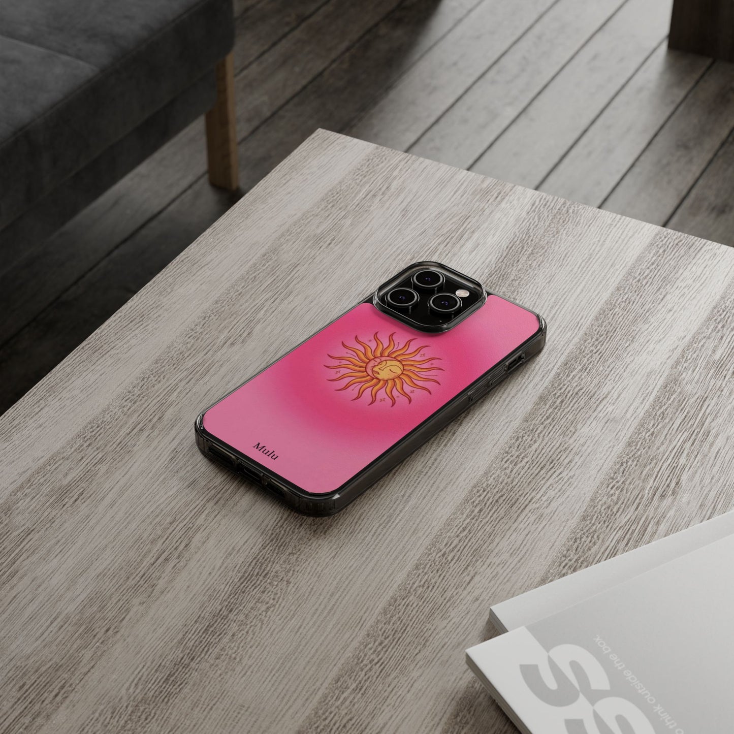 Pink Sun Phone Case — Radiant Sunburst Impact-Resistant Clear Case