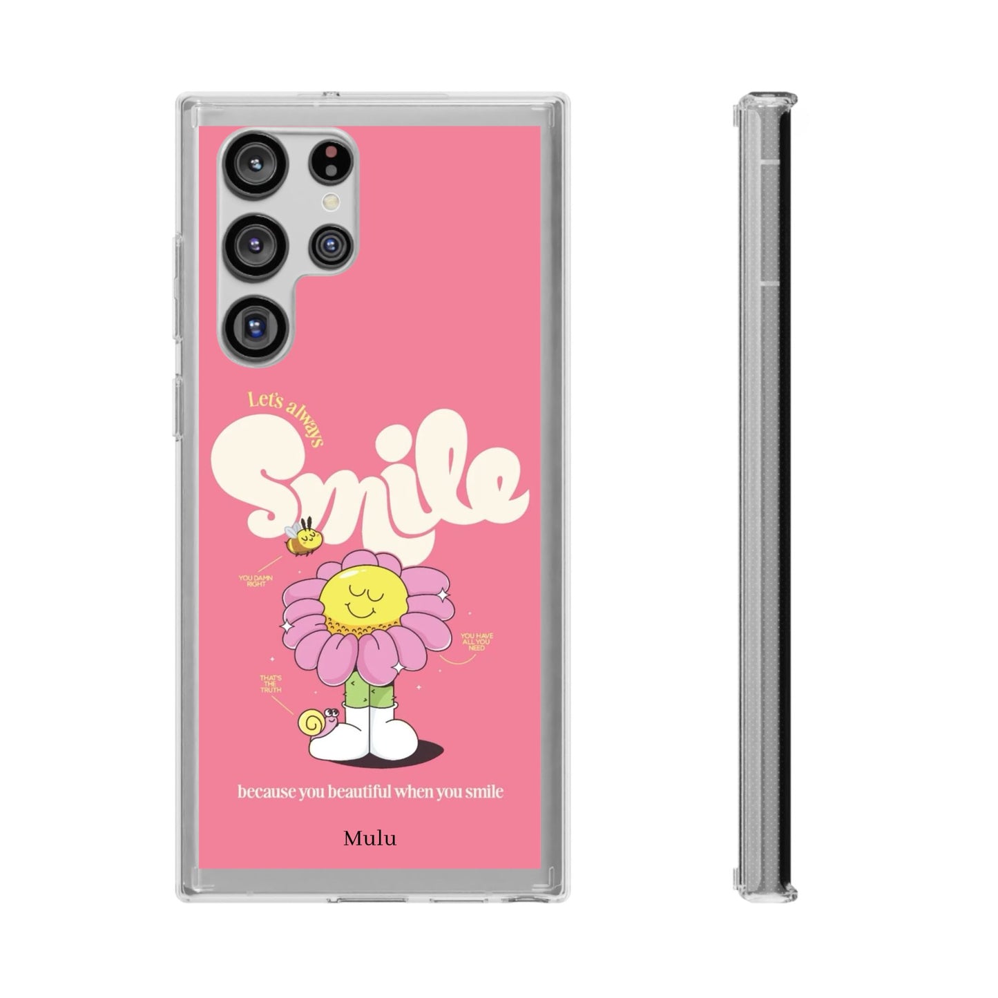 Clear Impact-Resistant Phone Case — Pink 'Smile' Flower Design