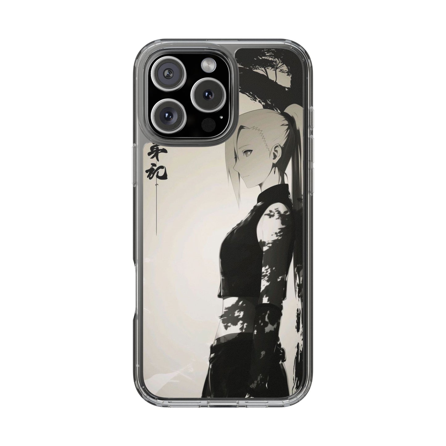 Anime Samurai Clear Phone Case — Monochrome Sumi-E Style