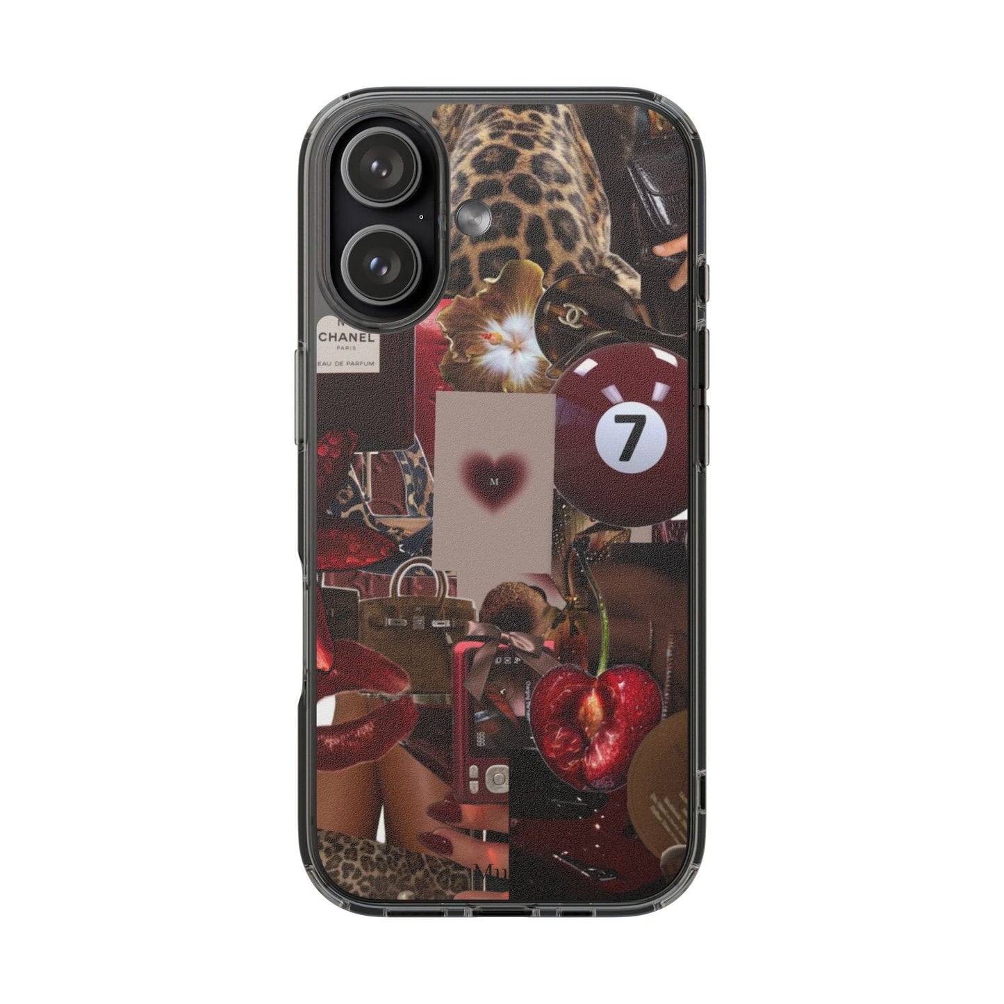 Clear Impact-Resistant Phone Case — Retro Cherry Collage Design