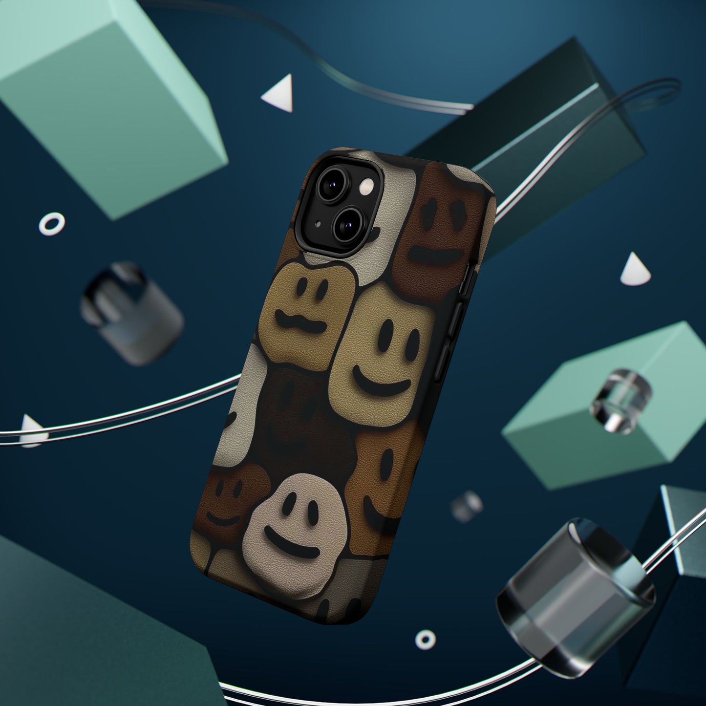 Magnetic Impact-Resistant Case — Brown Smiley Tile Phone Cover