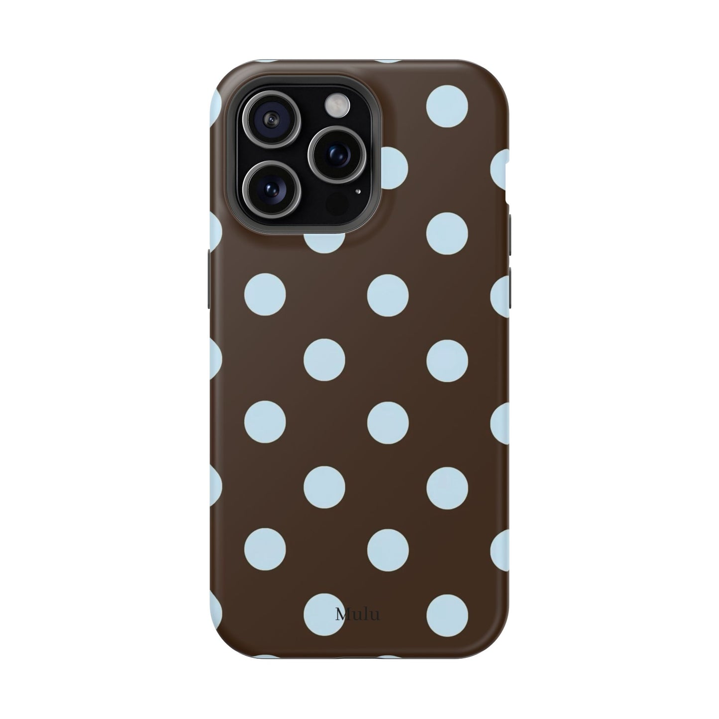 Polka Dot Magnetic Phone Case — Brown with Light Blue Dots, Impact-Resistant