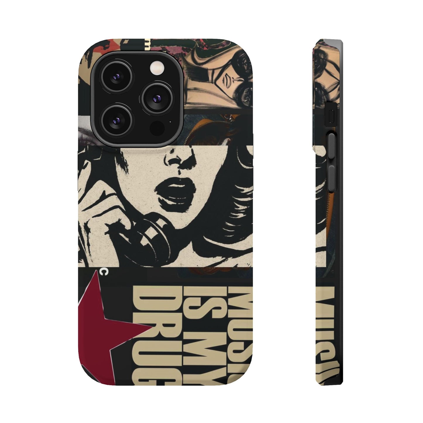 Magnetic Impact Phone Case — Retro Pop Art "Music Is My Drug" Design