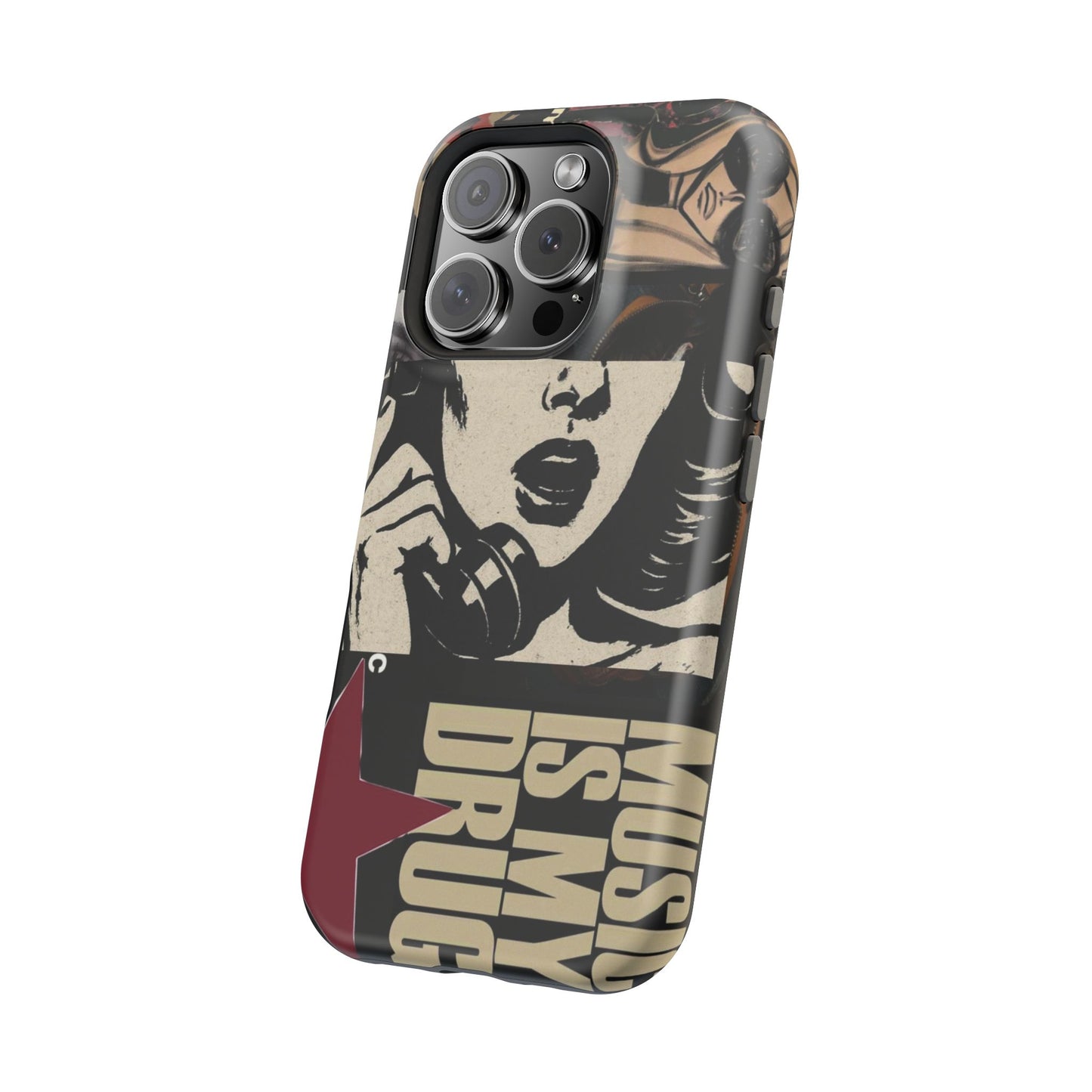 Magnetic Impact Phone Case — Retro Pop Art "Music Is My Drug" Design