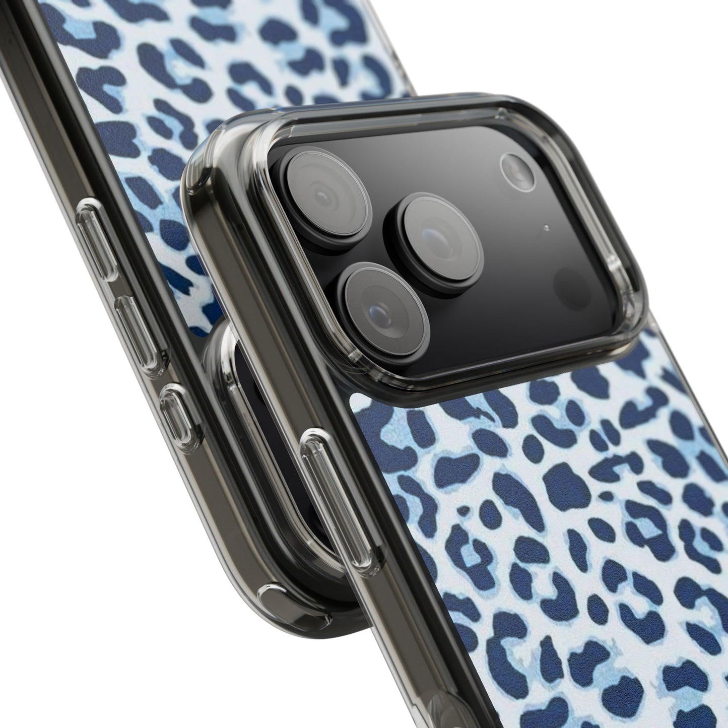 Clear Impact-Resistant Phone Case — Blue Watercolor Leopard Print