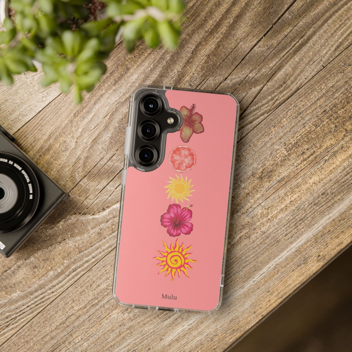 Clear Impact-Resistant Phone Case — Tropical Sun & Hibiscus Floral Design
