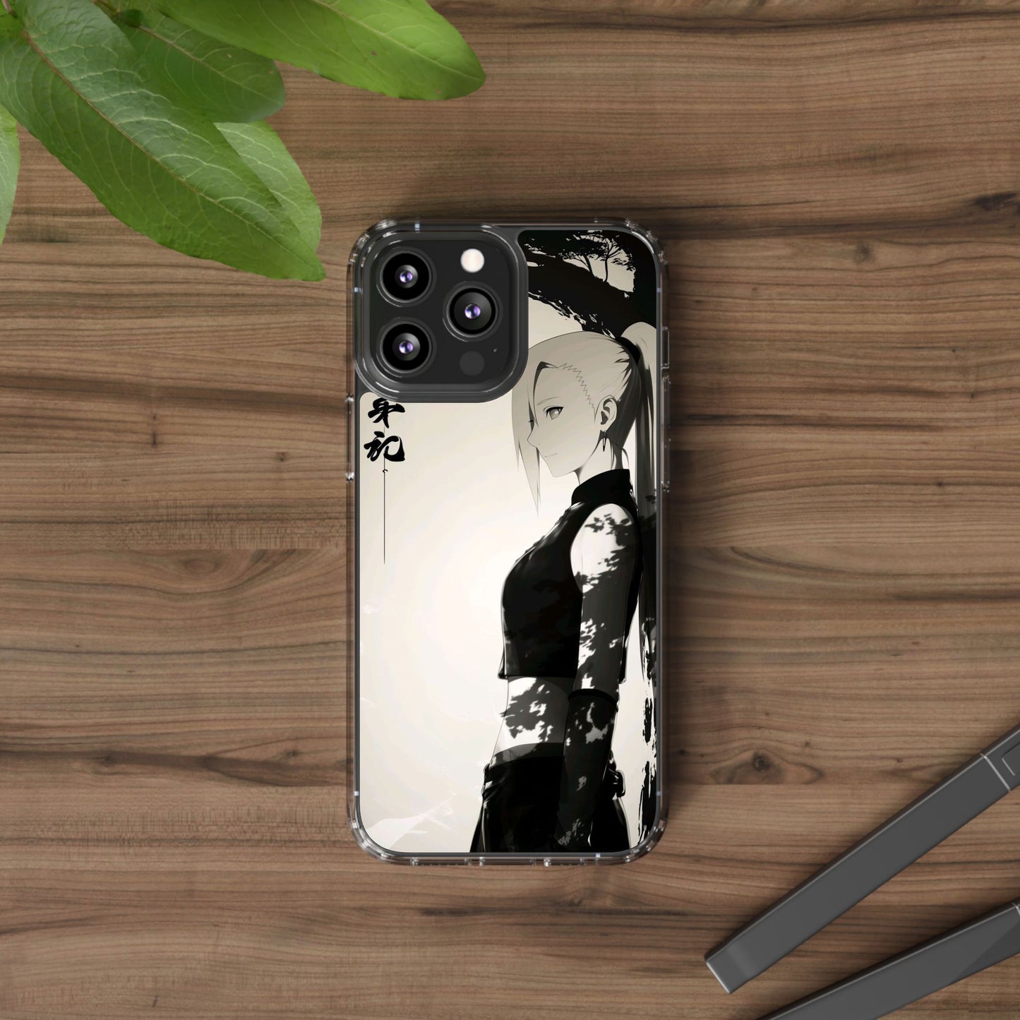 Anime Samurai Clear Phone Case — Monochrome Sumi-E Style