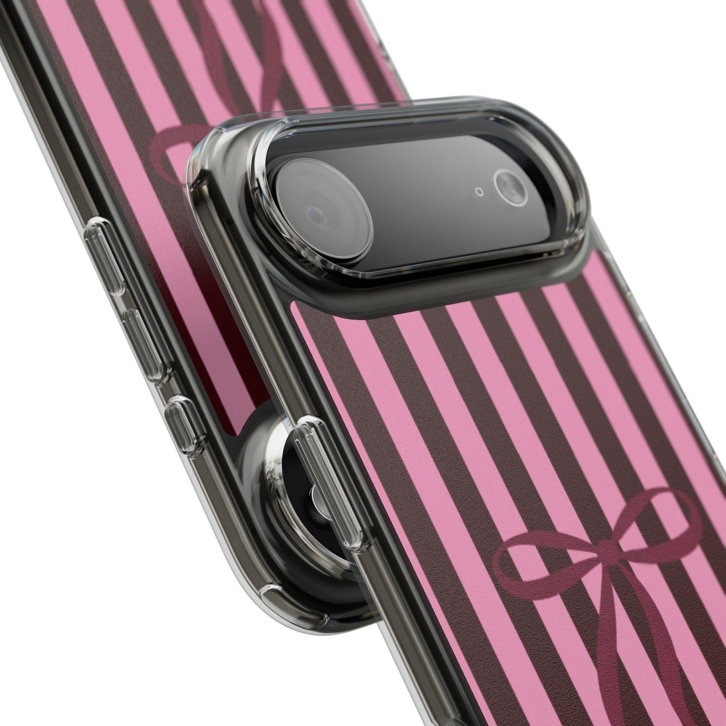 Pink Striped Ribbon Clear Impact-Resistant Phone Case