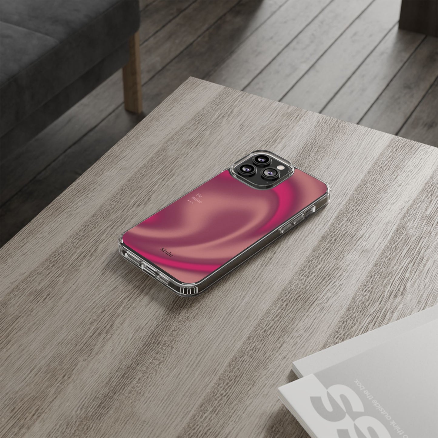 Clear Impact Phone Case — Pink Satin Swirl "Be mine" Design