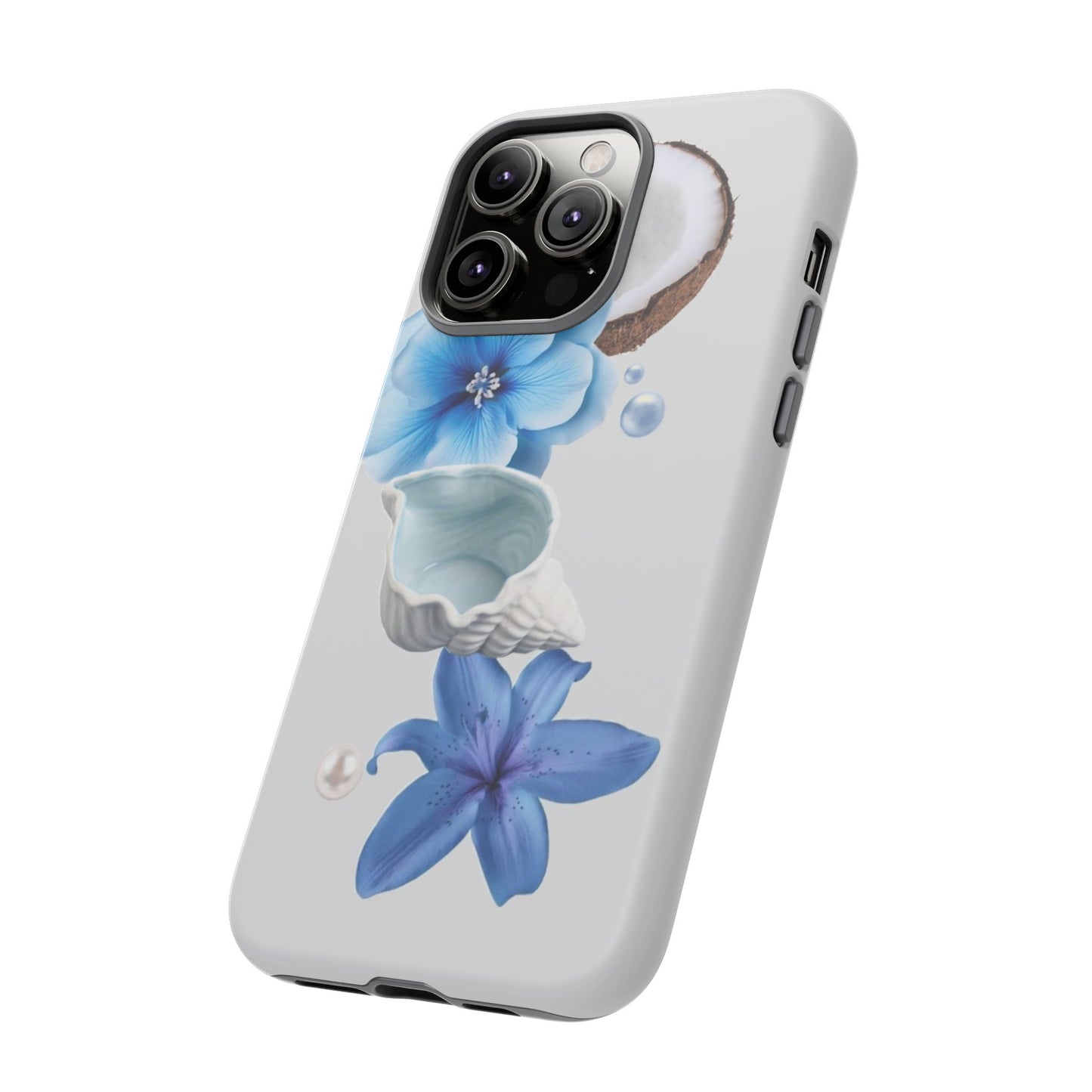 Tropical Blue Floral Phone Case — Coconut, Shell & Starfish Design